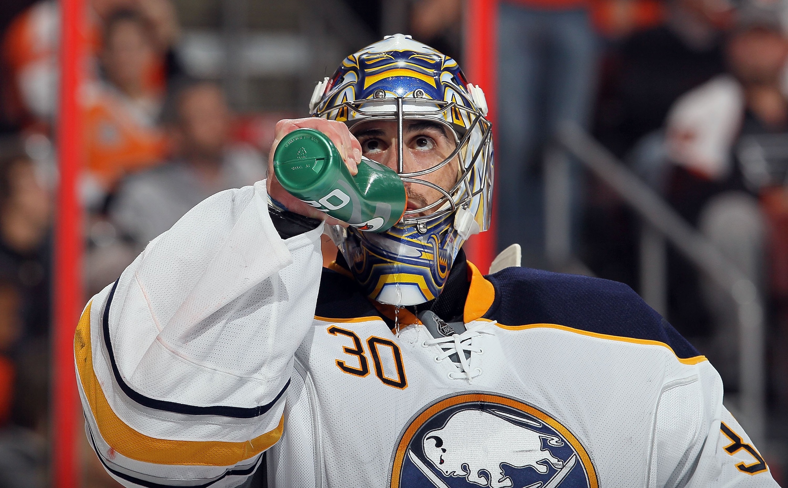 PHILADELPHIA - OCTOBER 26:  Ryan Miller #30 of the Buffalo Sabres skates against the Philadelphia Flyers on October 26, 2010 at Wells Fargo Center in Philadelphia, Pennsylvania. The Flyers defeated the Sabres 6-3.  (Photo by Jim McIsaac/Getty Images)