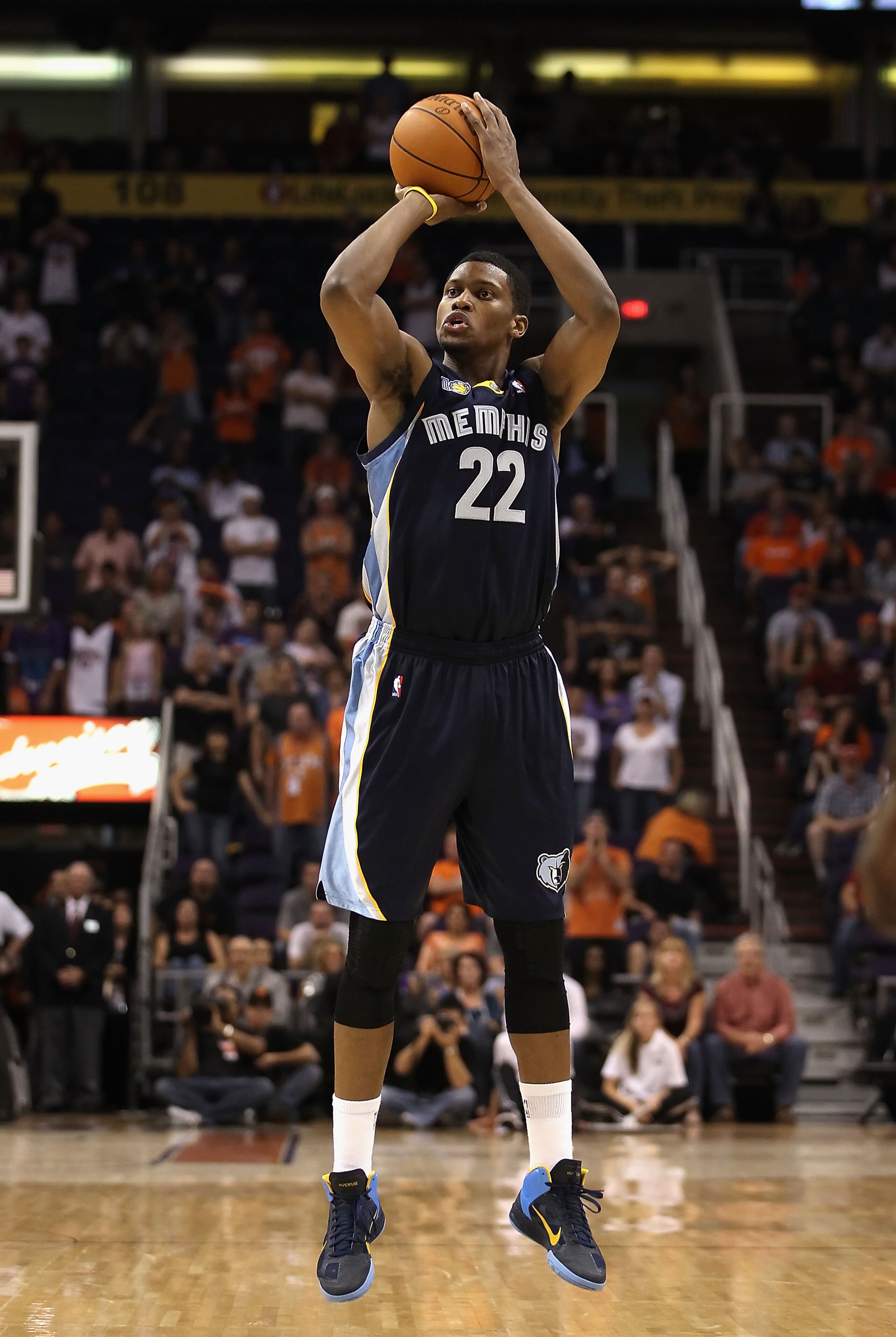 PHOENIX - NOVEMBER 05:  Rudy Gay #22 of the Memphis Grizzlies attempts a three point shot against the Phoenix Suns during the NBA game at US Airways Center on November 5, 2010 in Phoenix, Arizona. The Suns defeated the Grizzlies 123-118 in double overtime