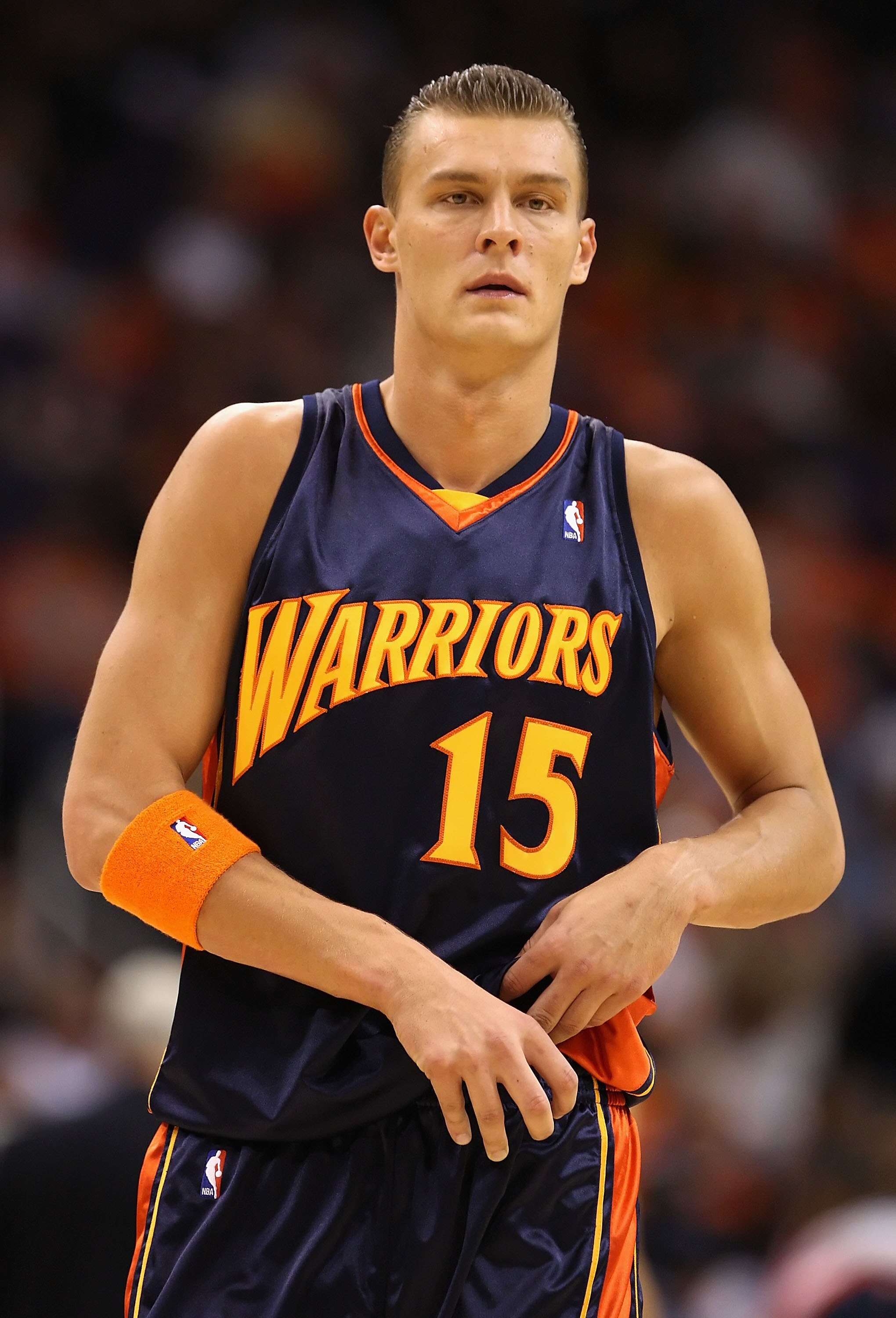 PHOENIX - OCTOBER 30:  Andris Biedrins #15 of the Golden State Warriors during the NBA game against the Phoenix Suns at US Airways Center on October 30, 2009 in Phoenix, Arizona. The Suns defeated the Warriors 123-101.  NOTE TO USER: User expressly acknow