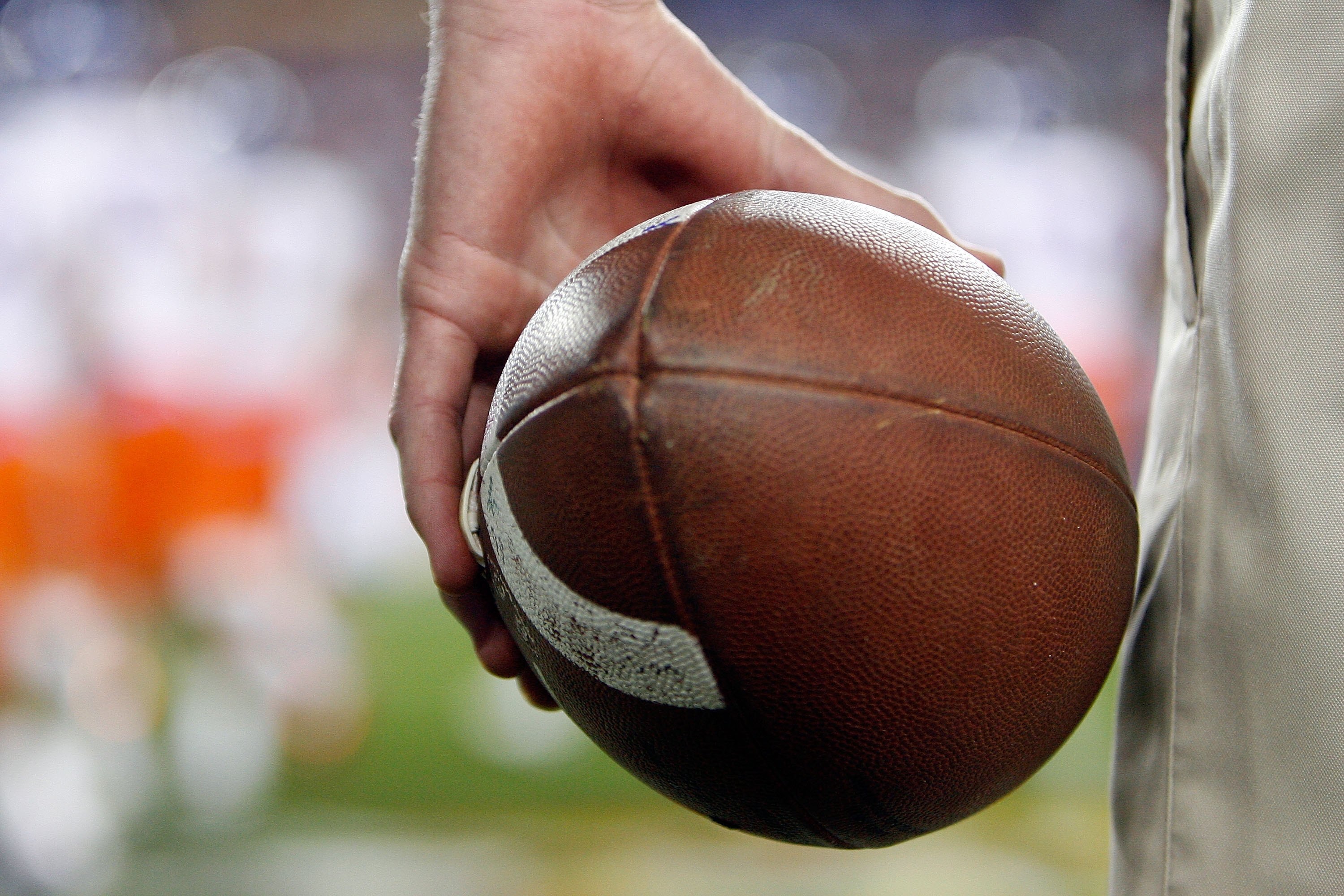 GLENDALE, AZ - JANUARY 04:  A detailed picture of a football during the Fiesta Bowl between the Boise State Broncos and the TCU Horned Frogs at the Universtity of Phoenix Stadium on January 4, 2010 in Glendale, Arizona.  (Photo by Christian Petersen/Getty
