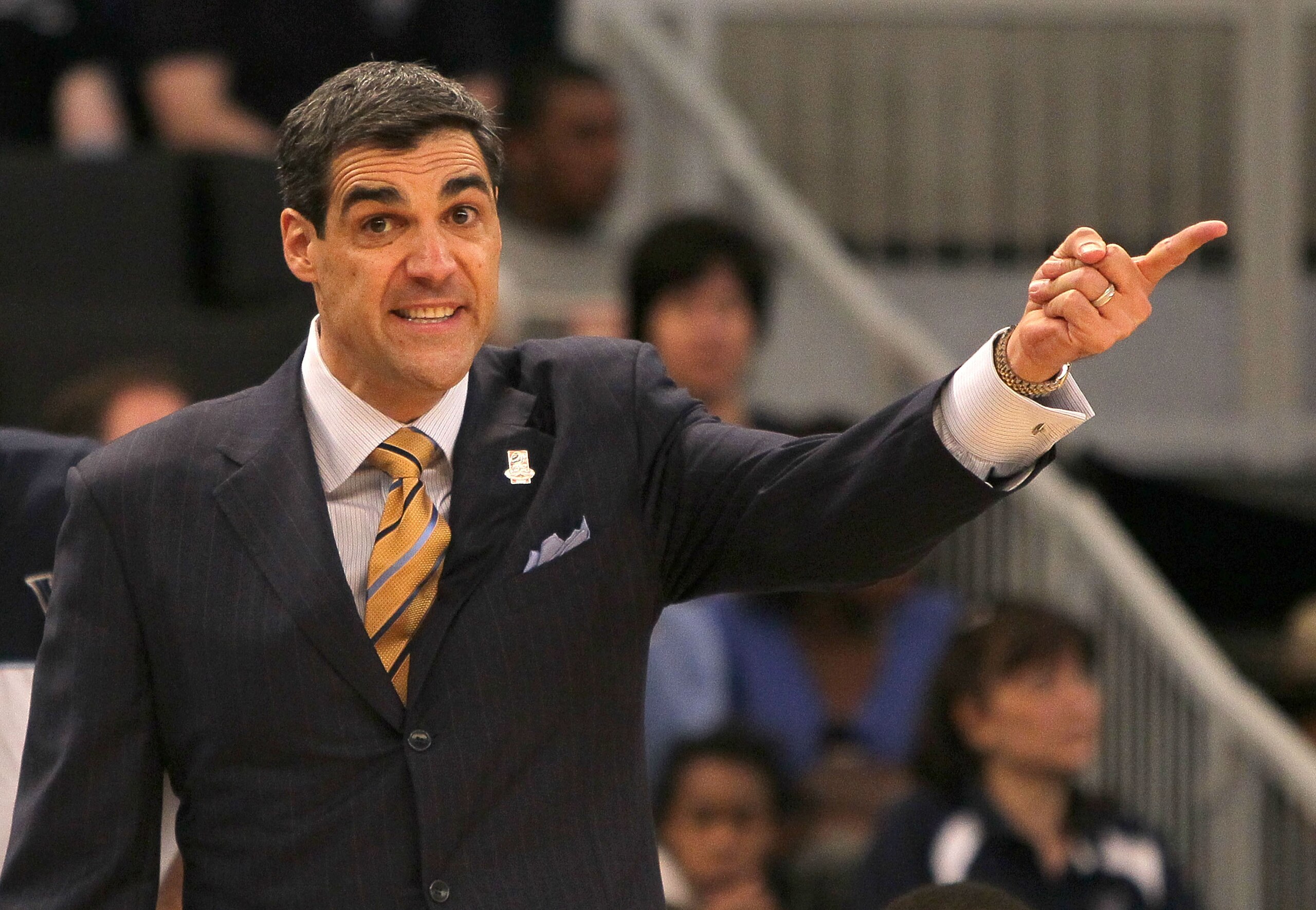 PROVIDENCE, RI - MARCH 18:  Coach Jay Wright reacts against the Villanova Wildcats against the Robert Morris Colonials during the first round of the NCAA men's basketball tournament at Dunkin' Donuts Center on March 18, 2010 in Providence, Rhode Island. (