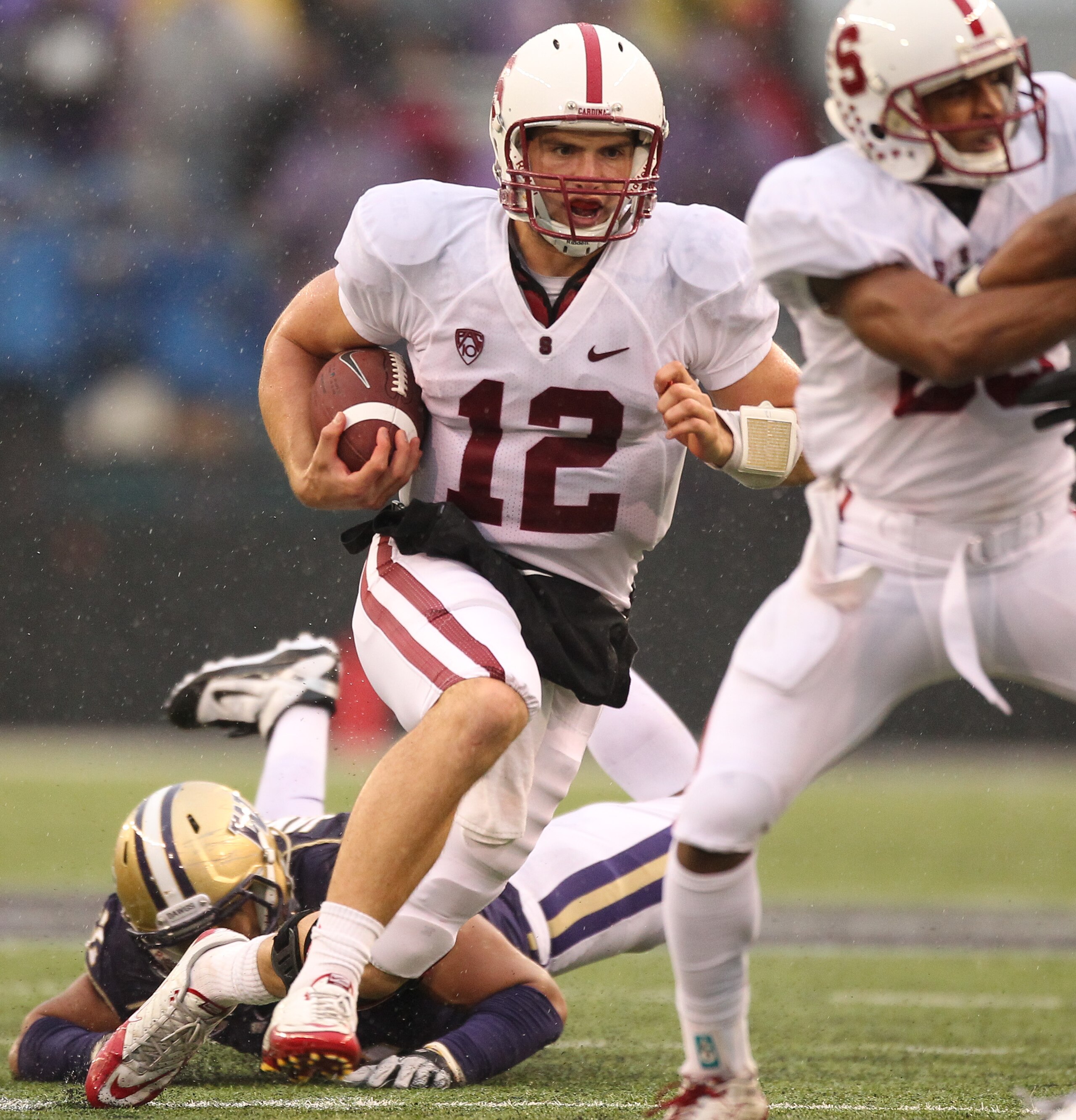 SEATTLE - OCTOBER 30:  Quarterback Andrew Luck #12 of the Stanford Cardinal rushes against the Washington Huskies on October 30, 2010 at Husky Stadium in Seattle, Washington. Stanford won 41-0. (Photo by Otto Greule Jr/Getty Images)