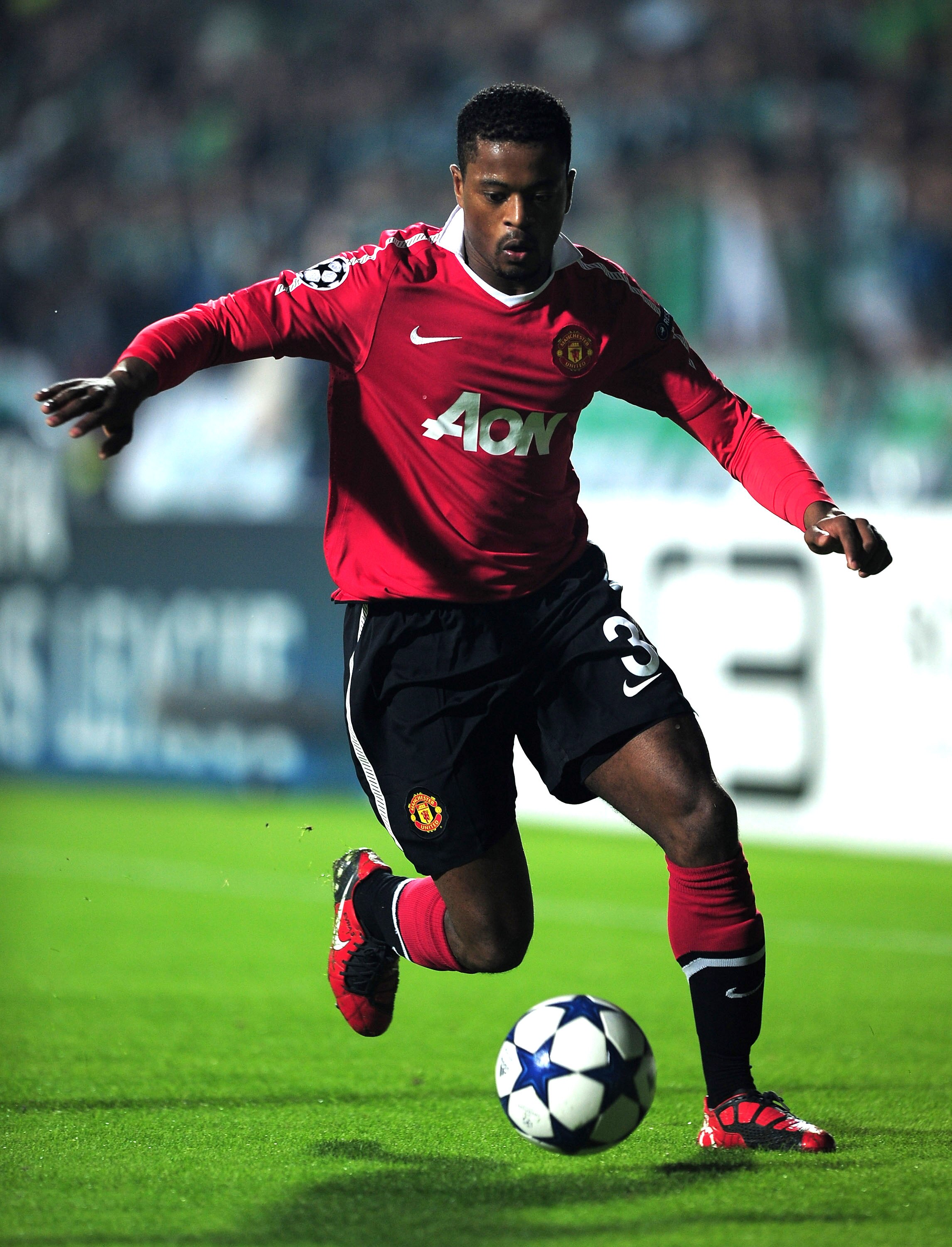 BURSA, TURKEY - NOVEMBER 02:  Patrice Evra of Manchester United in action during the UEFA Champions League Group C match between Bursapor Kulubu and Manchester United at the Bursa Ataturk Stadium on November 2, 2010 in Bursa, Turkey.  (Photo by Shaun Bott