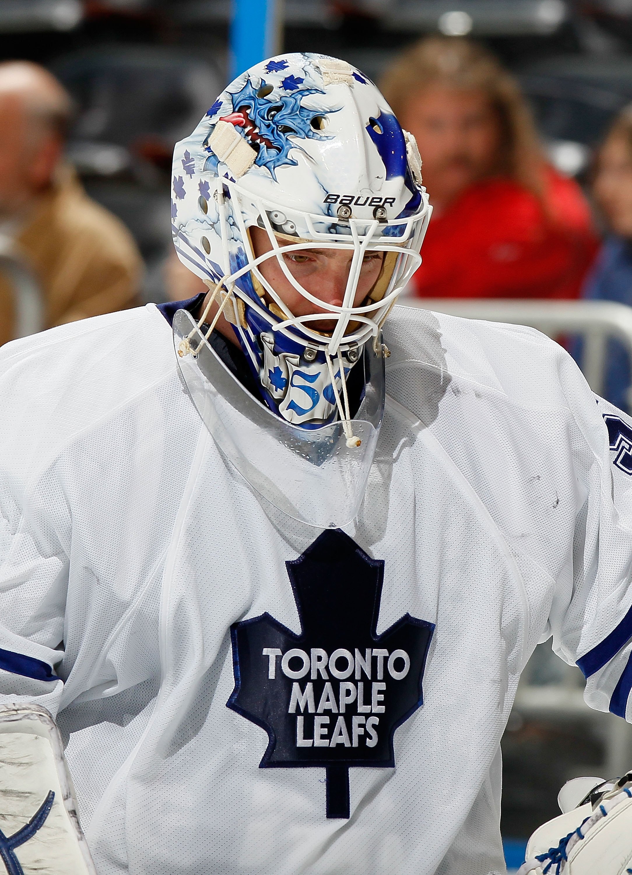 ATLANTA - MARCH 25:  Goaltender Jonas Gustavsson #50 of the Toronto Maple Leafs against the Atlanta Thrashers at Philips Arena on March 25, 2010 in Atlanta, Georgia.  (Photo by Kevin C. Cox/Getty Images)