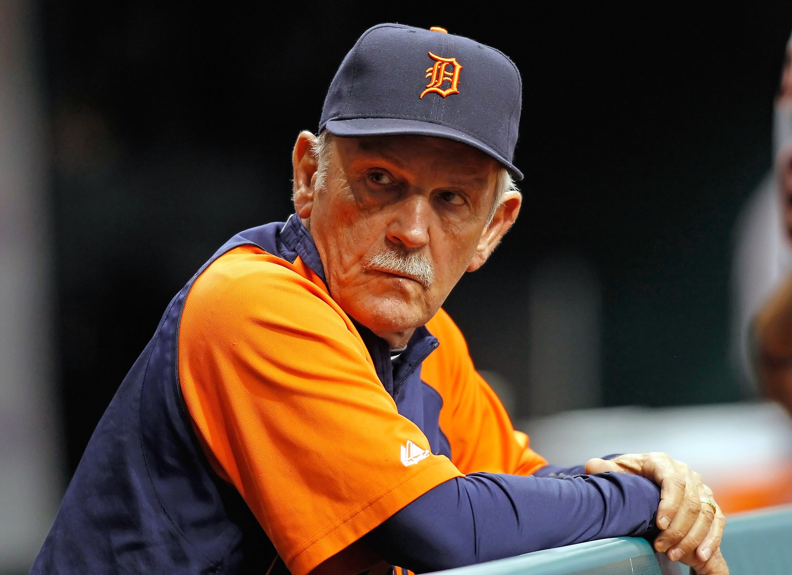 ST. PETERSBURG - JULY 27:  Manager Jim Leyland #10 of the Detroit Tigers watches his team from the dugout against the Tampa Bay Rays during the game at Tropicana Field on July 27, 2010 in St. Petersburg, Florida.  (Photo by J. Meric/Getty Images)
