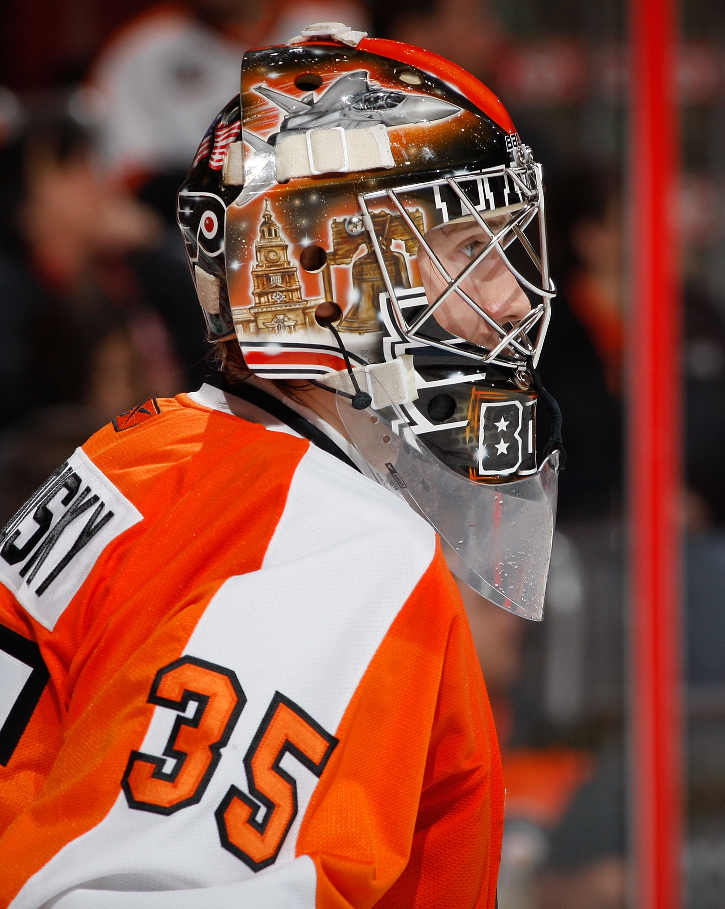 PHILADELPHIA - NOVEMBER 01:  Goaltender Sergei Bobrovsky #35 of the Philadelphia Flyers skates against the Carolina Hurricanes on November 1, 2010 at the Wells Fargo Center in Philadelphia, Pennsylvania. Flyers defeat the Hurricanes 3-2.  (Photo by Mike S