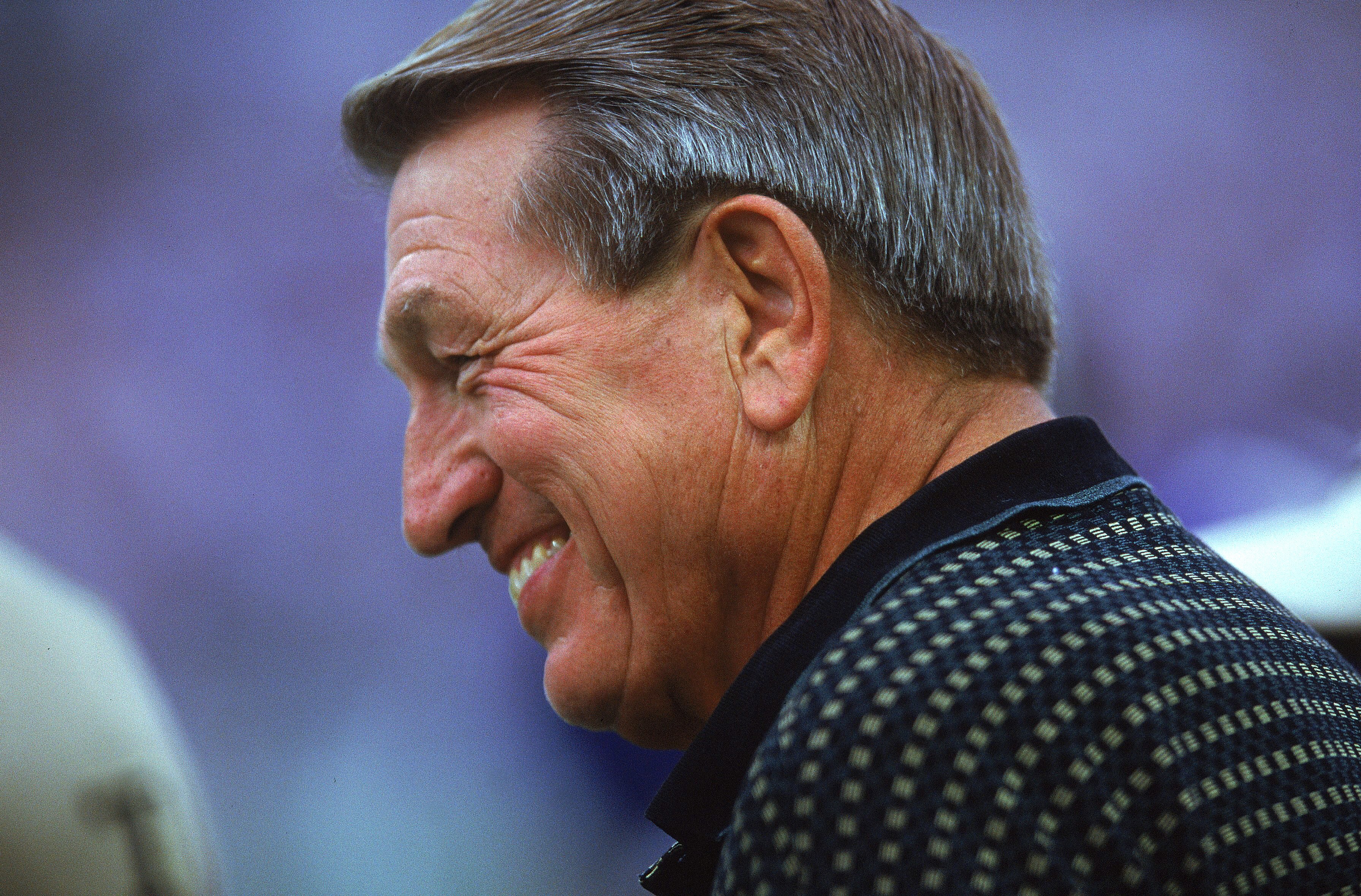 BALTIMORE - SEPTEMBER 24:  A close up of Hall of Fame Quarterback Johnny Unitas, formerly of the Baltimore Colts, as he smiles and looks on during the game between the Cincinnati Bengals and the Baltimore Ravens on September 24, 2000 at PSINet Stadium in