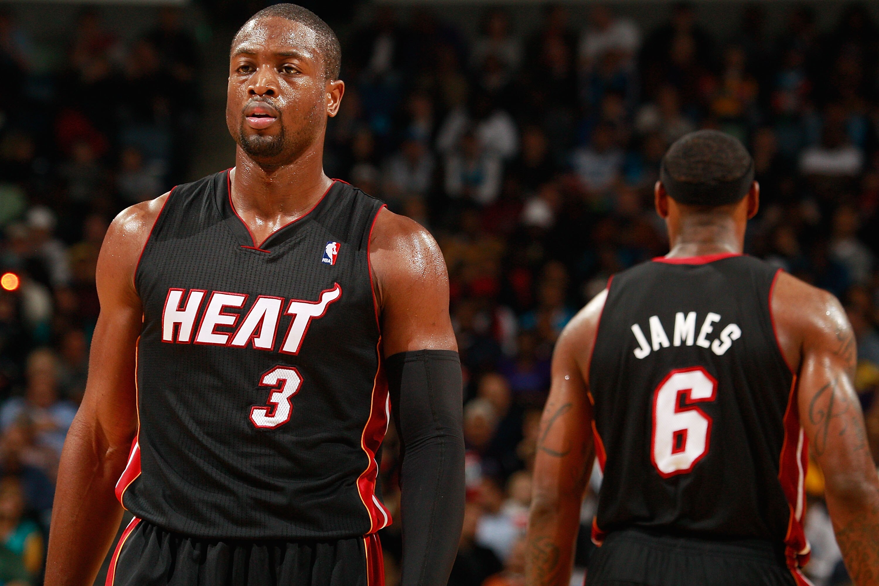 NEW ORLEANS - NOVEMBER 05:  Dwyane Wade #3 and LeBron James #6  of the Miami Heat in action during the game against the New Orleans Hornets at the New Orleans Arena on November 5, 2010 in New Orleans, Louisiana.  NOTE TO USER: User expressly acknowledges