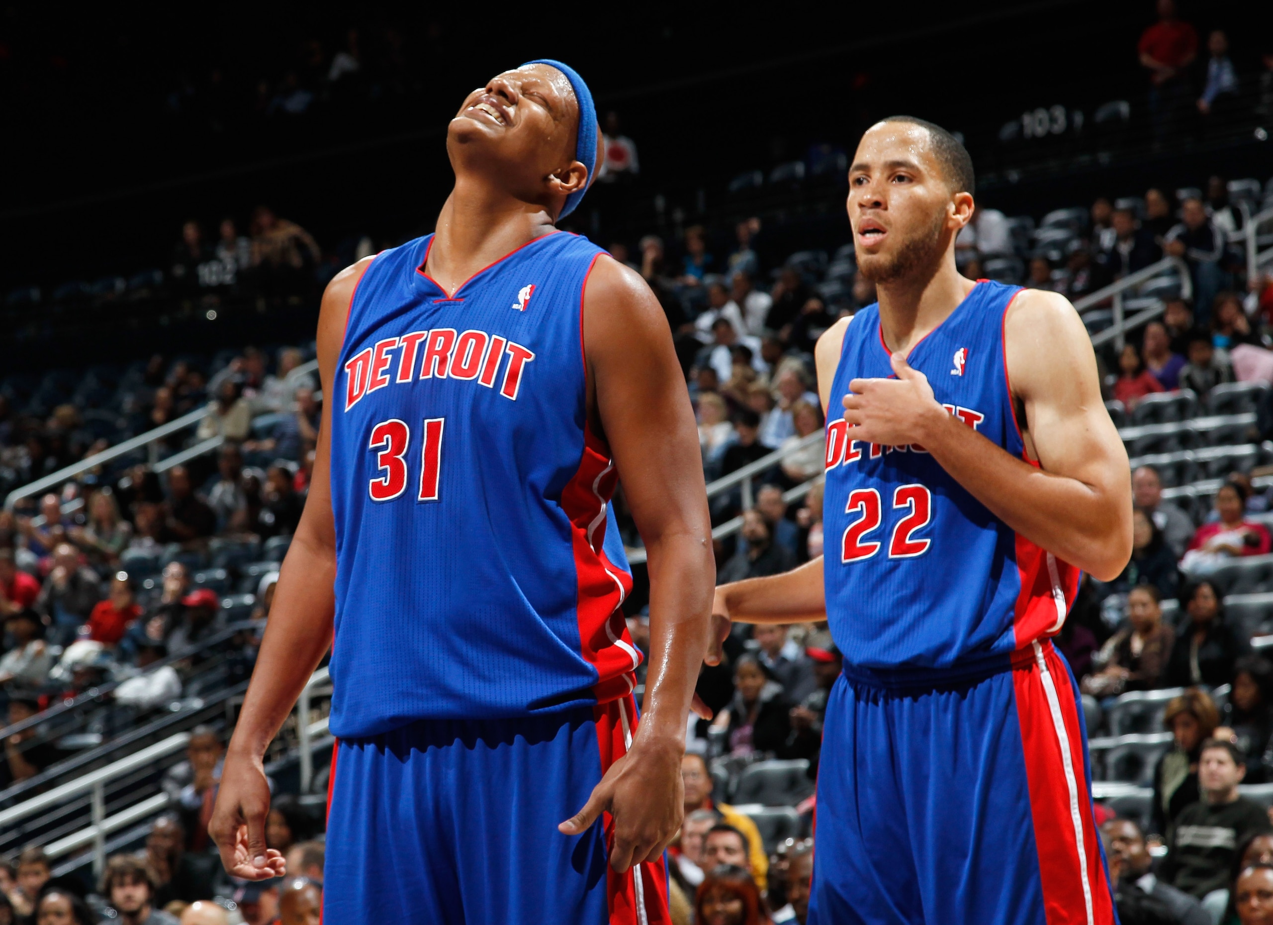 ATLANTA - NOVEMBER 03:  Charlie Villanueva #31 of the Detroit Pistons reacts after getting called for a foul against the Atlanta Hawks at Philips Arena on November 3, 2010 in Atlanta, Georgia.  NOTE TO USER: User expressly acknowledges and agrees that, by