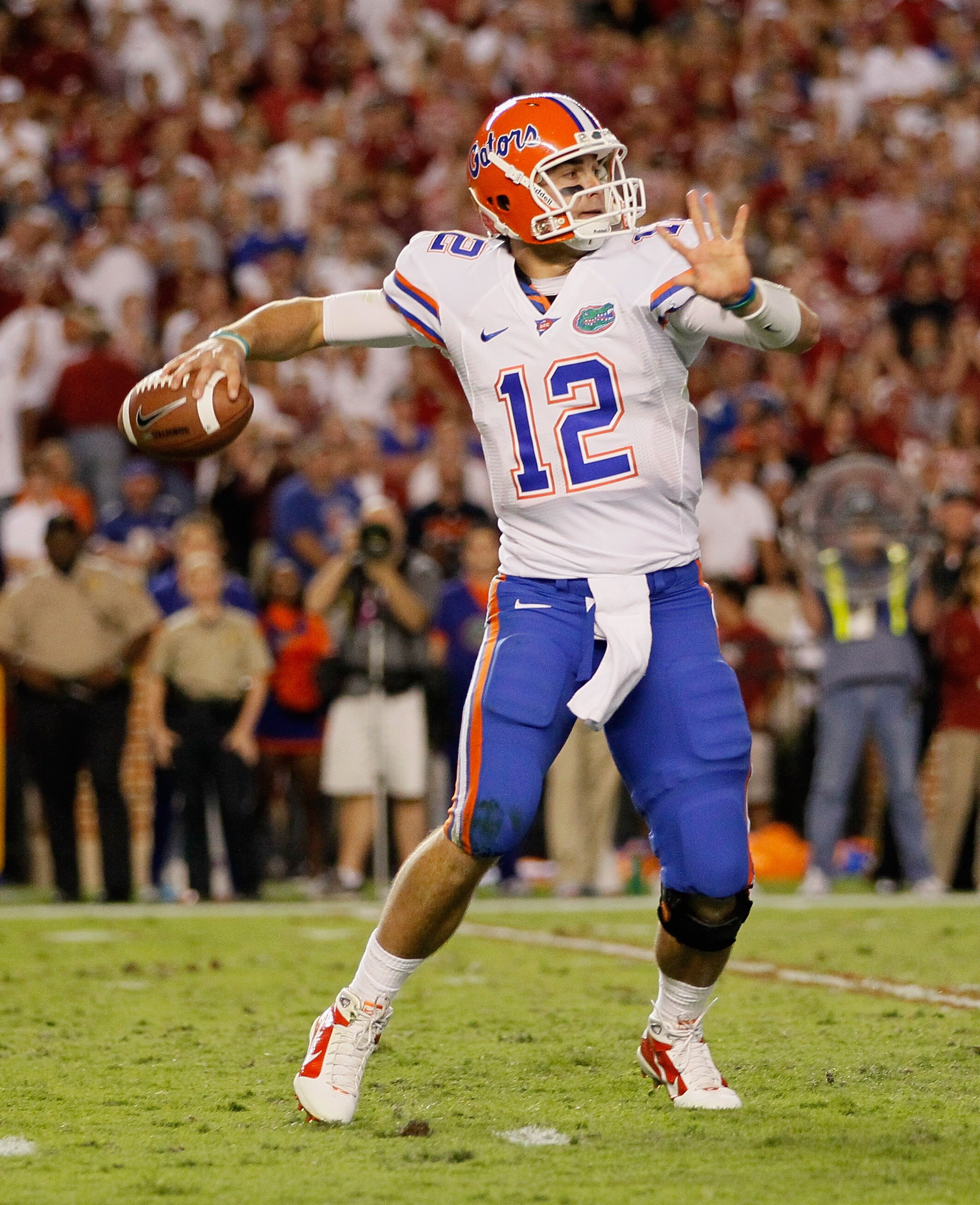 TUSCALOOSA, AL - OCTOBER 02:  Quarterback John Brantley #12 of the Florida Gators against the Alabama Crimson Tide at Bryant-Denny Stadium on October 2, 2010 in Tuscaloosa, Alabama.  (Photo by Kevin C. Cox/Getty Images)