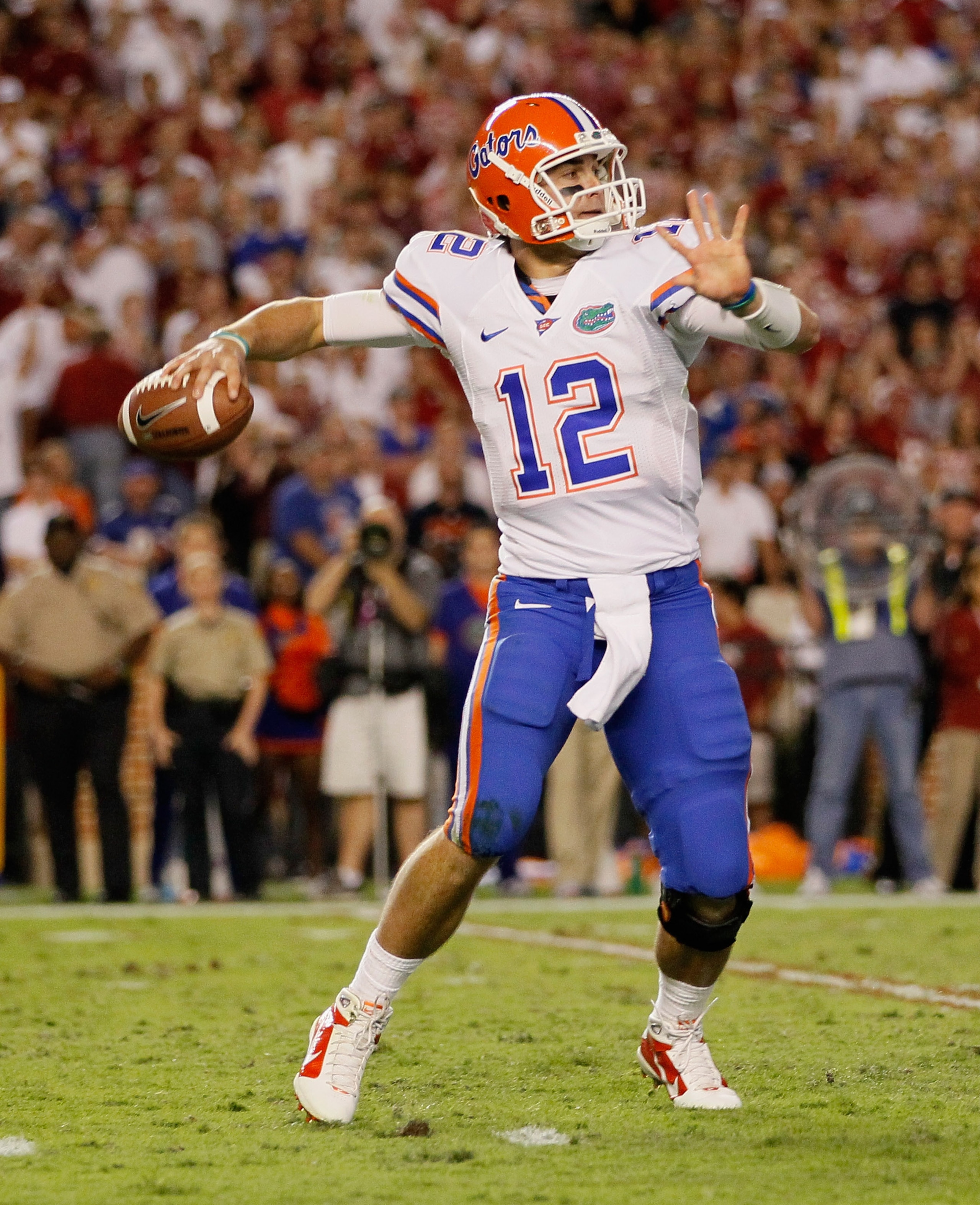 TUSCALOOSA, AL - OCTOBER 02:  Quarterback John Brantley #12 of the Florida Gators against the Alabama Crimson Tide at Bryant-Denny Stadium on October 2, 2010 in Tuscaloosa, Alabama.  (Photo by Kevin C. Cox/Getty Images)