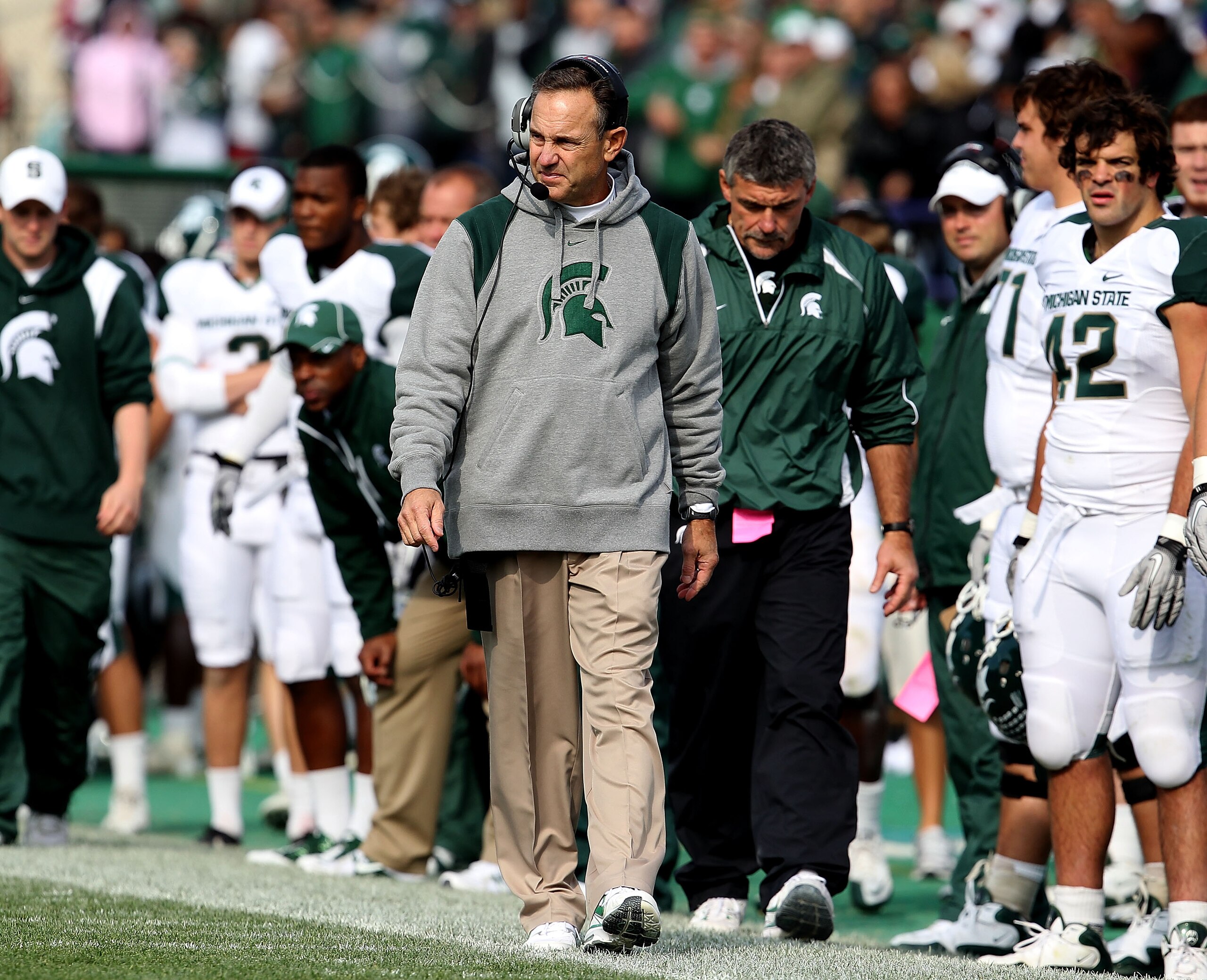 EVANSTON, IL - OCTOBER 23: Head coach Mark Dantonio of the Michigan State Spartans returned to the sidelines for a game against the Northwestern Wildcats at Ryan Field on October 23, 2010 in Evanston, Illinois. Michigan State defeated Northwestern 35-27.