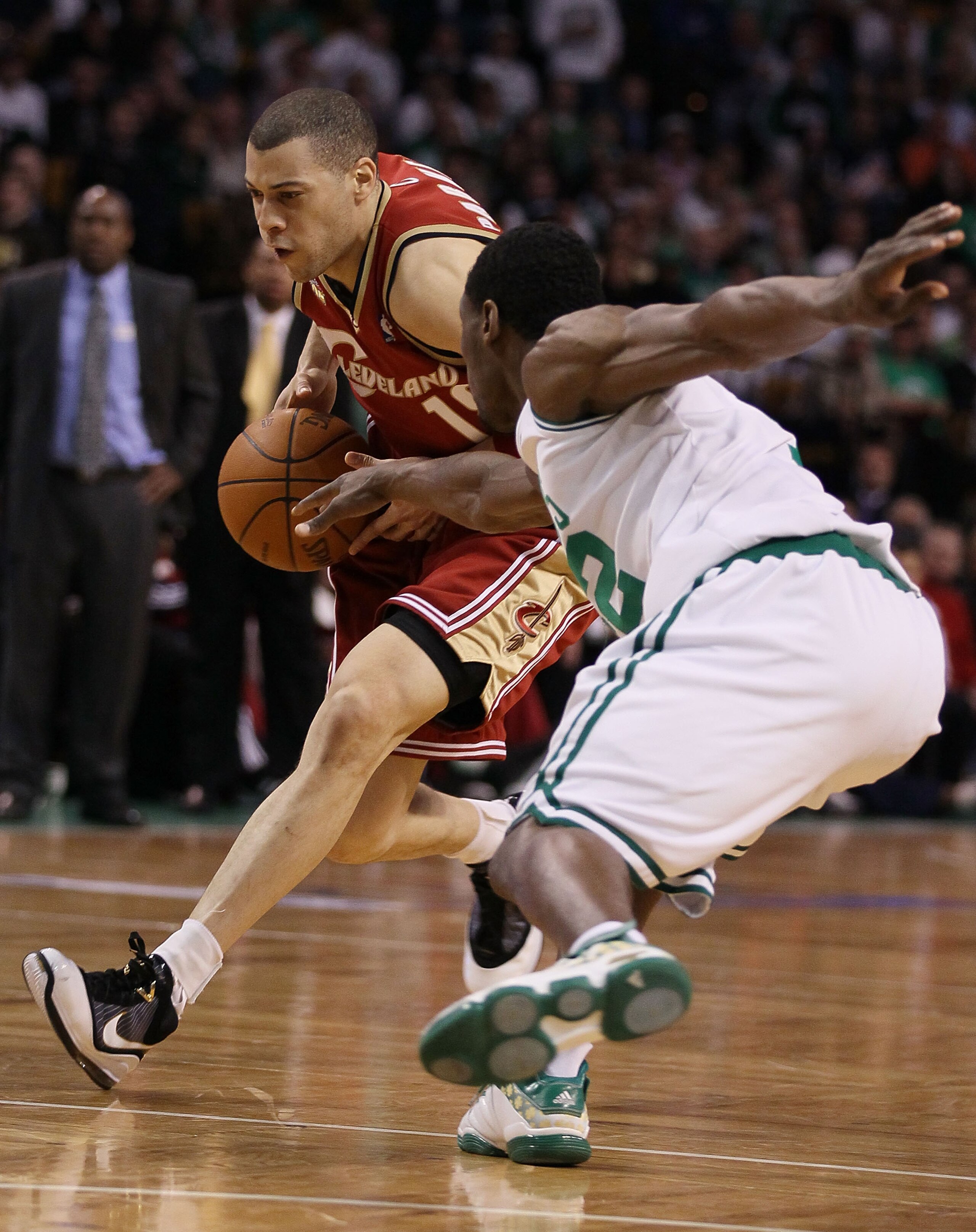 BOSTON - MAY 13:  Anthony Parker #18 of the Cleveland Cavaliers tries to keep the ball from Tony Allen #42 of the Boston Celtics during Game Six of the Eastern Conference Semifinals of the 2010 NBA playoffs at TD Garden on May 13, 2010 in Boston, Massachu