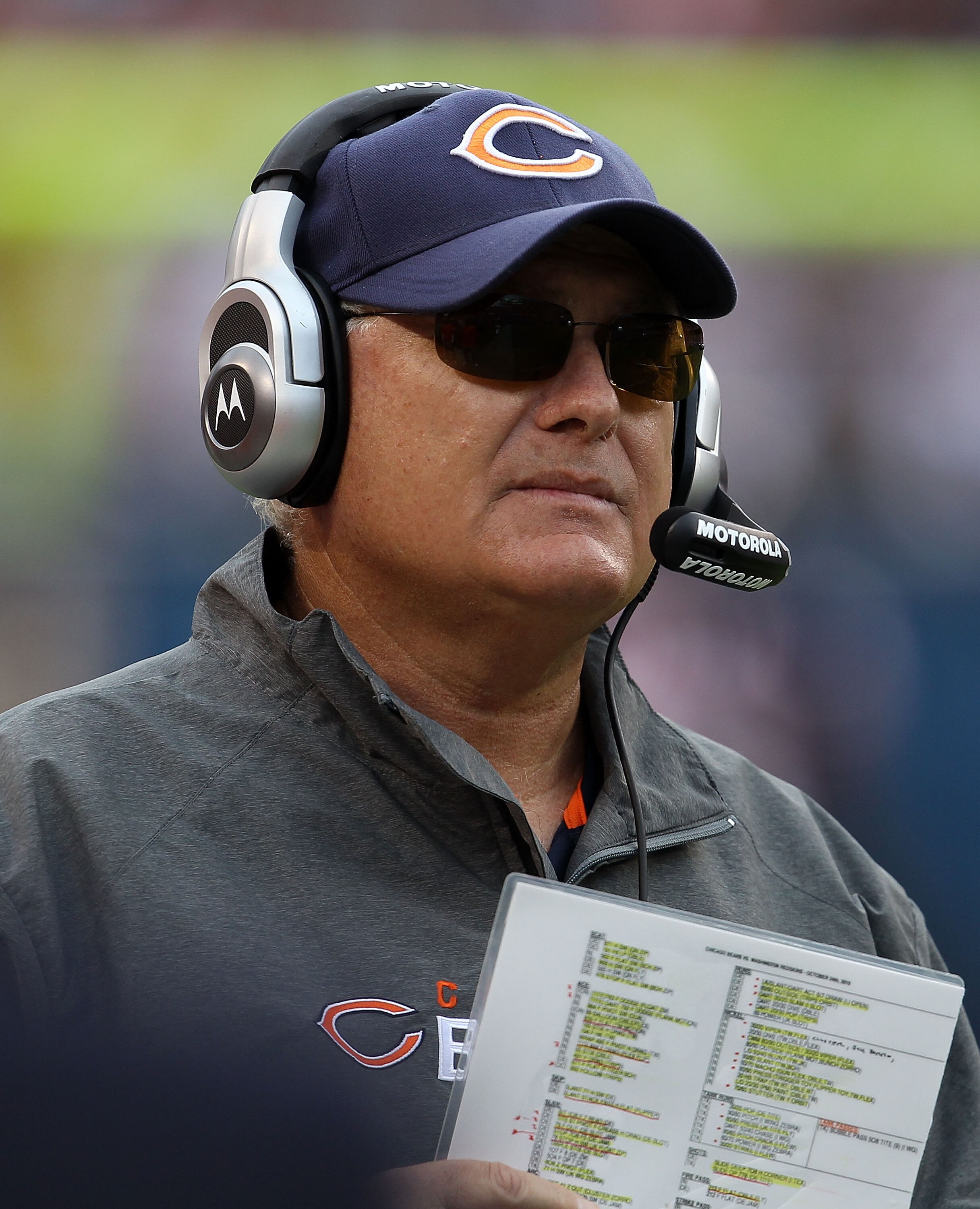 CHICAGO - OCTOBER 24: Offensive coordinator Mike Martz of the Chicago Bears watches a play against the Washington Redskins at Soldier Field on October 24, 2010 in Chicago, Illinois. The Redskins defeated the Bears 17-14. (Photo by Jonathan Daniel/Getty Im