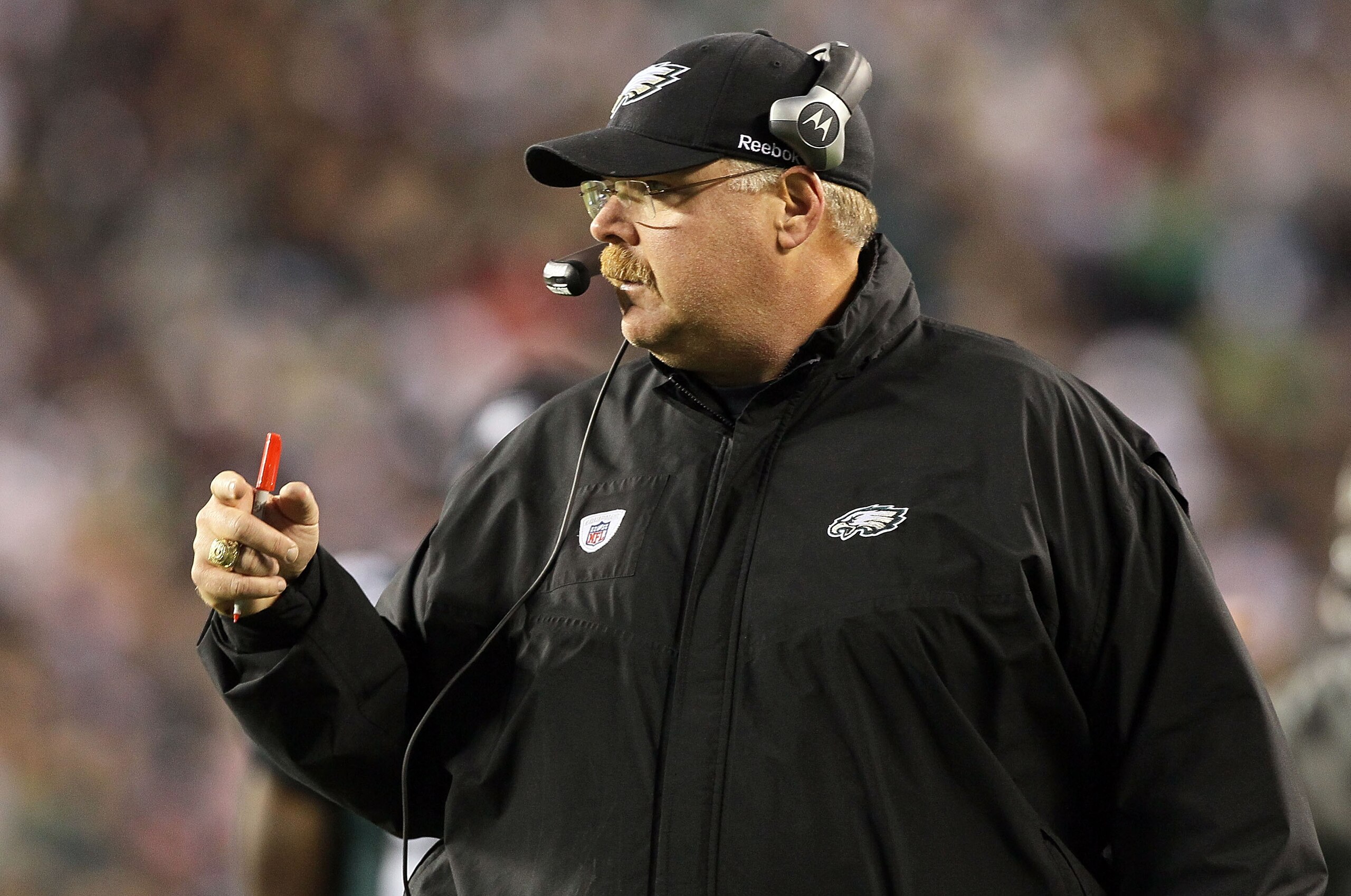 PHILADELPHIA - NOVEMBER 07:  Head coach Andy Reid of the Philadelphia Eagles looks on against the Indianapolis Colts on November 7, 2010 at Lincoln Financial Field in Philadelphia, Pennsylvania.  (Photo by Jim McIsaac/Getty Images)