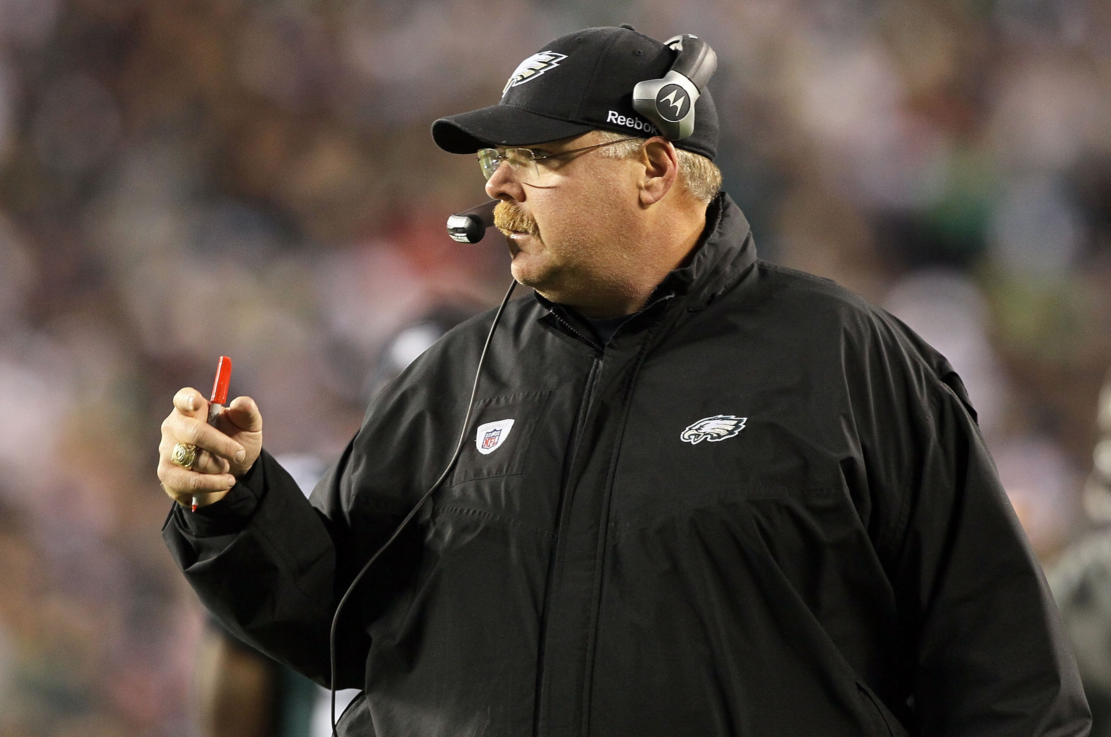 PHILADELPHIA - NOVEMBER 07:  Head coach Andy Reid of the Philadelphia Eagles looks on against the Indianapolis Colts on November 7, 2010 at Lincoln Financial Field in Philadelphia, Pennsylvania.  (Photo by Jim McIsaac/Getty Images)
