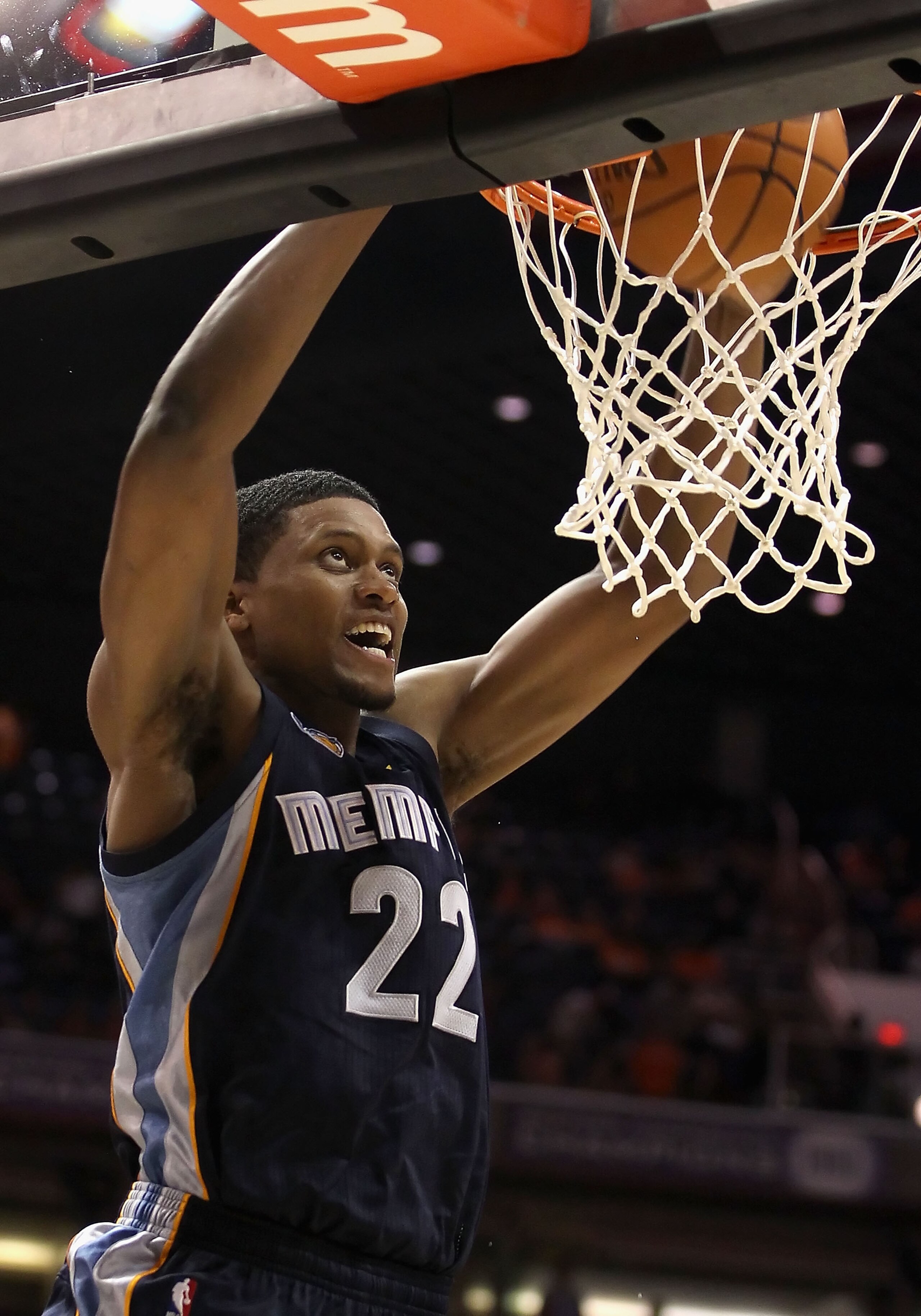 PHOENIX - NOVEMBER 05:  Rudy Gay #22 of the Memphis Grizzlies slam dunks the ball against the Phoenix Suns during the NBA game at US Airways Center on November 5, 2010 in Phoenix, Arizona. The Suns defeated the Grizzlies 123-118 in double overtime.  NOTE