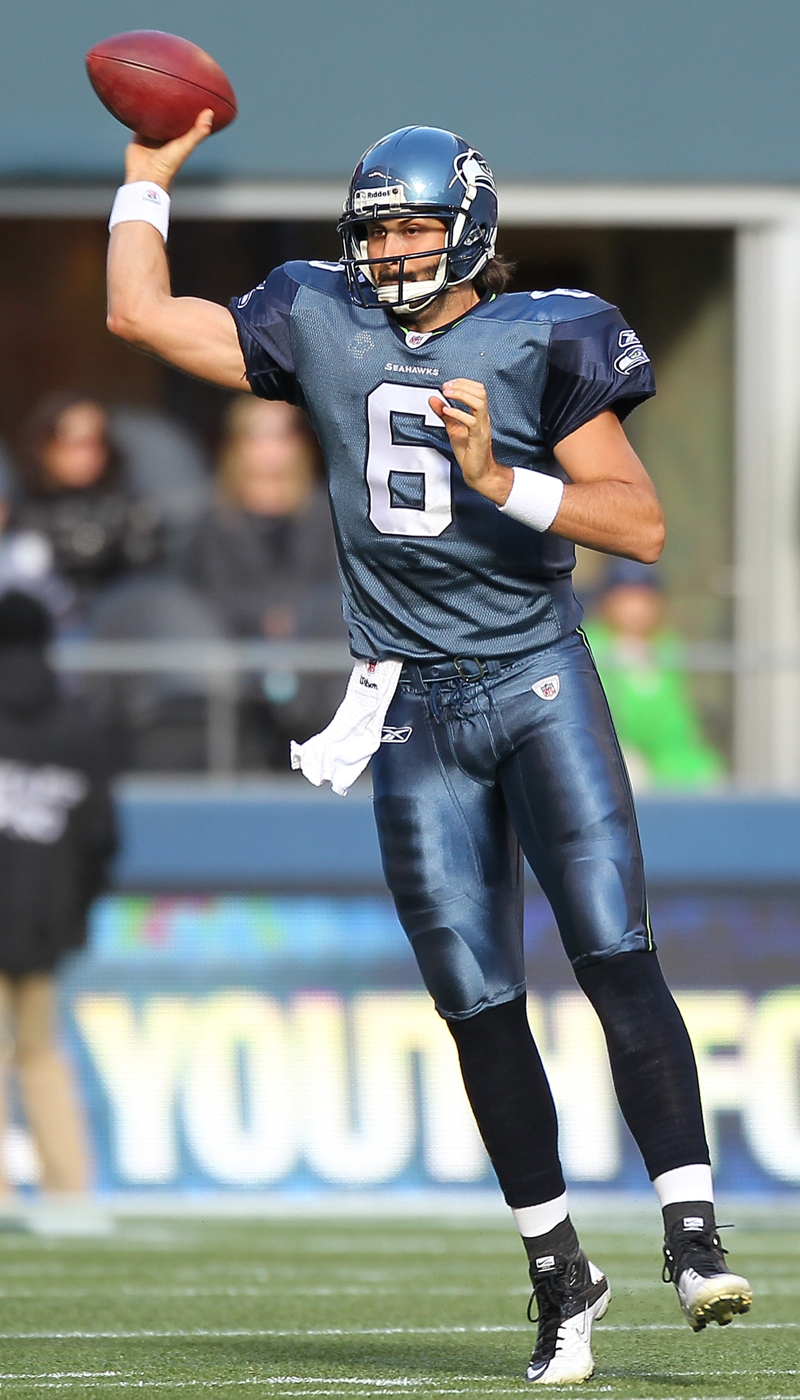 SEATTLE - NOVEMBER 07:  Quarterback Charlie Whitehurst #6 of the Seattle Seahawks passes against the New York Giants at Qwest Field on November 7, 2010 in Seattle, Washington. The Giants defeated the Seahawks 41-7. (Photo by Otto Greule Jr/Getty Images)