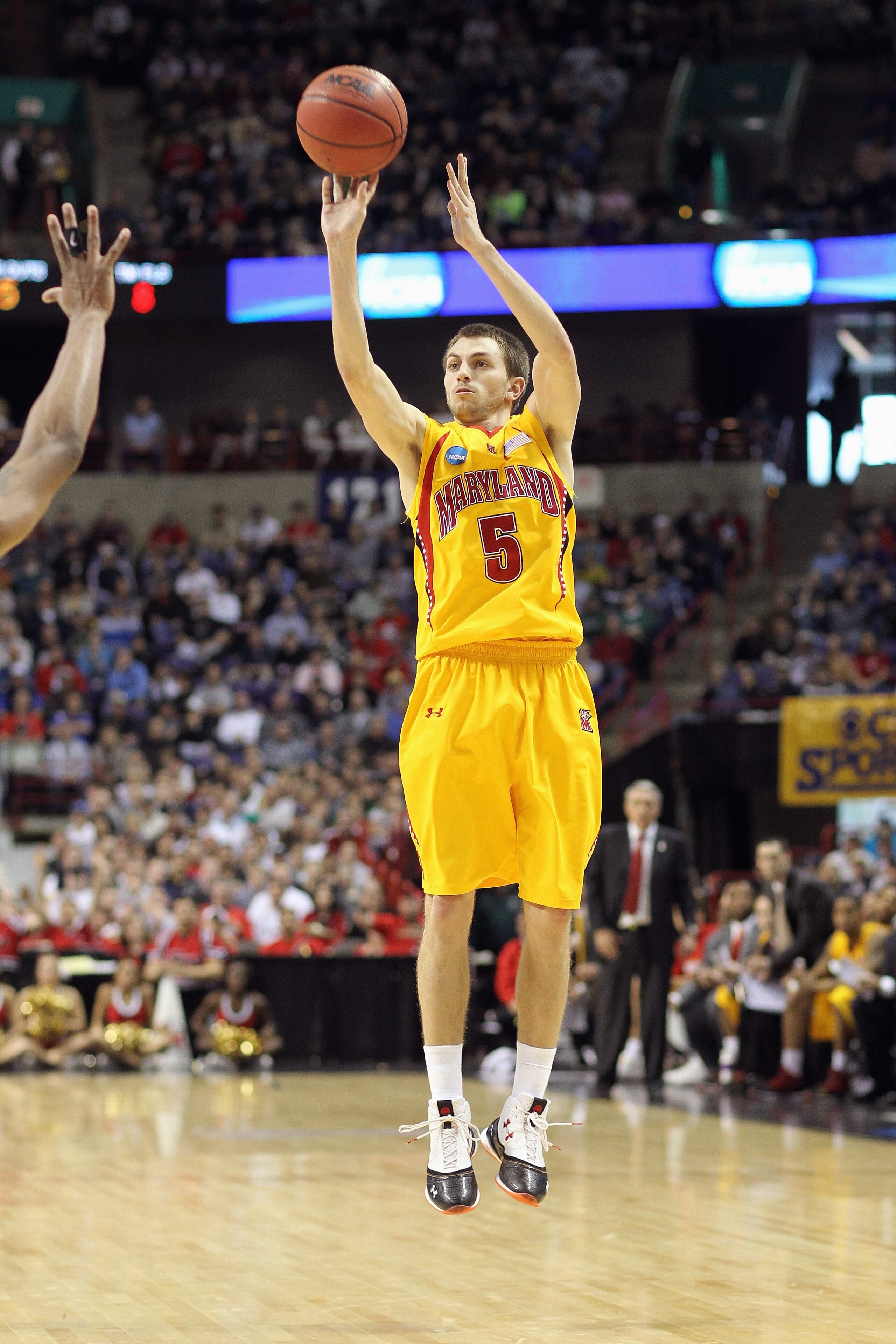 SPOKANE, WA - MARCH 21:  Eric Hayes #5 of the Maryland Terrapins makes a jumpshot against the Michigan State Spartans during the second round of the 2010 NCAA men's basketball tournament at the Spokane Arena on March 21, 2010 in Spokane, Washington. (Phot