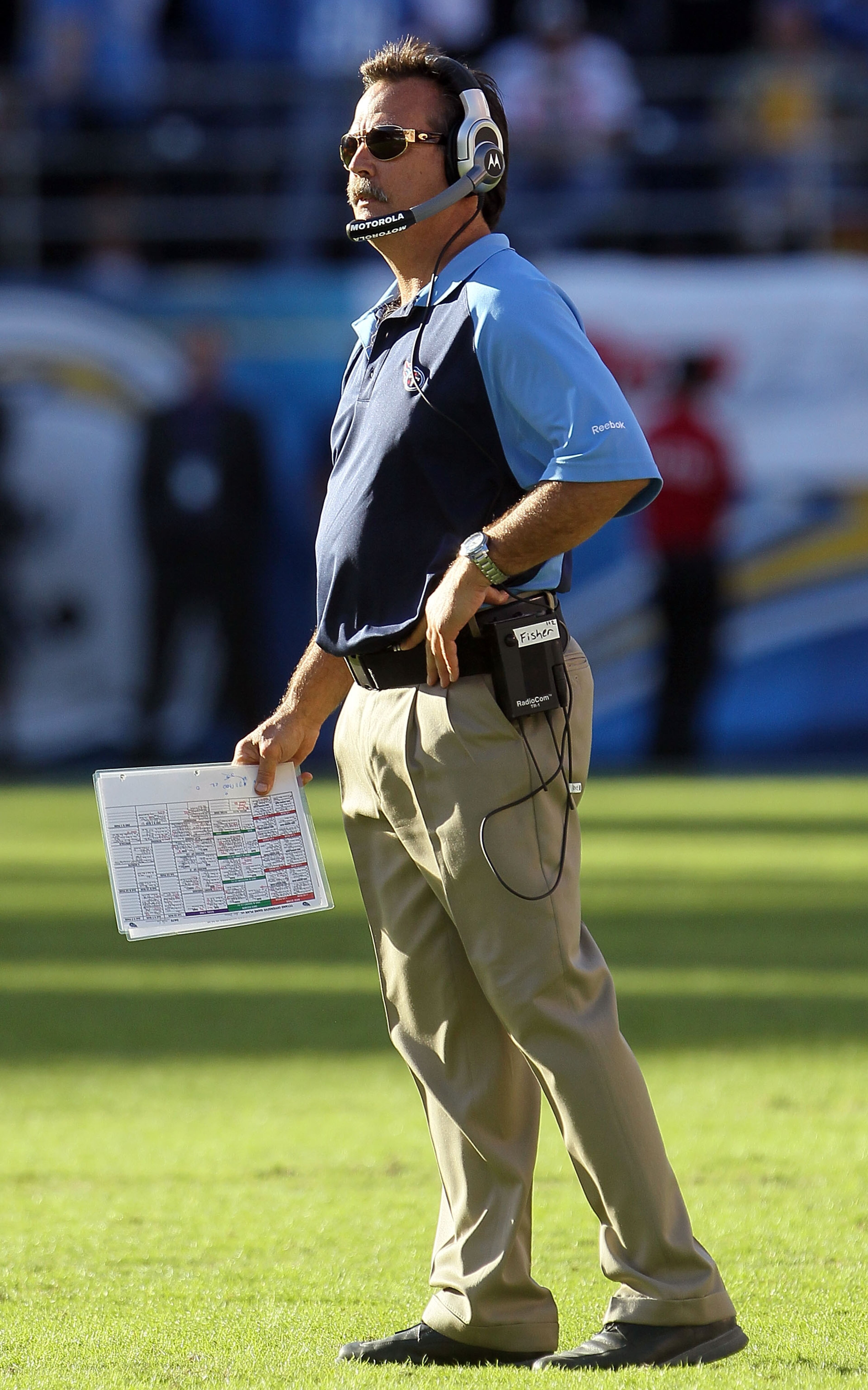SAN DIEGO - OCTOBER 31:  Tennessee Titans head coach Jeff Fisher watches the game from the sideline against the San Diego Chargers at Qualcomm Stadium on October 31, 2010 in San Diego, California.  (Photo by Jeff Gross/Getty Images)