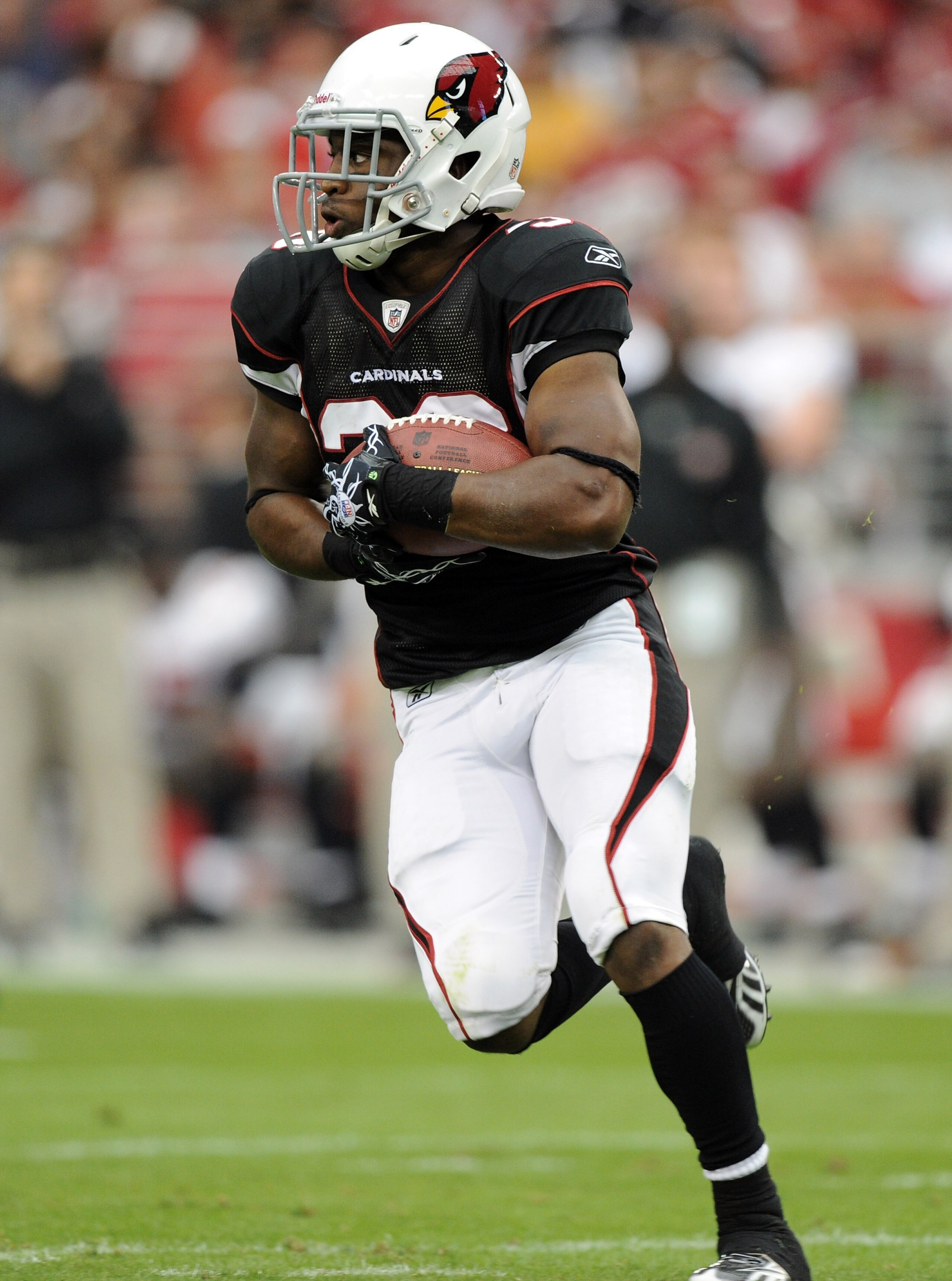 GLENDALE, AZ - OCTOBER 31:  LaRod Stephens-Howling #36 of the Arizona Cardinals takes a handoff against the Tampa Bay Buccaneers at University of Phoenix Stadium on October 31, 2010 in Glendale, Arizona.  (Photo by Harry How/Getty Images)