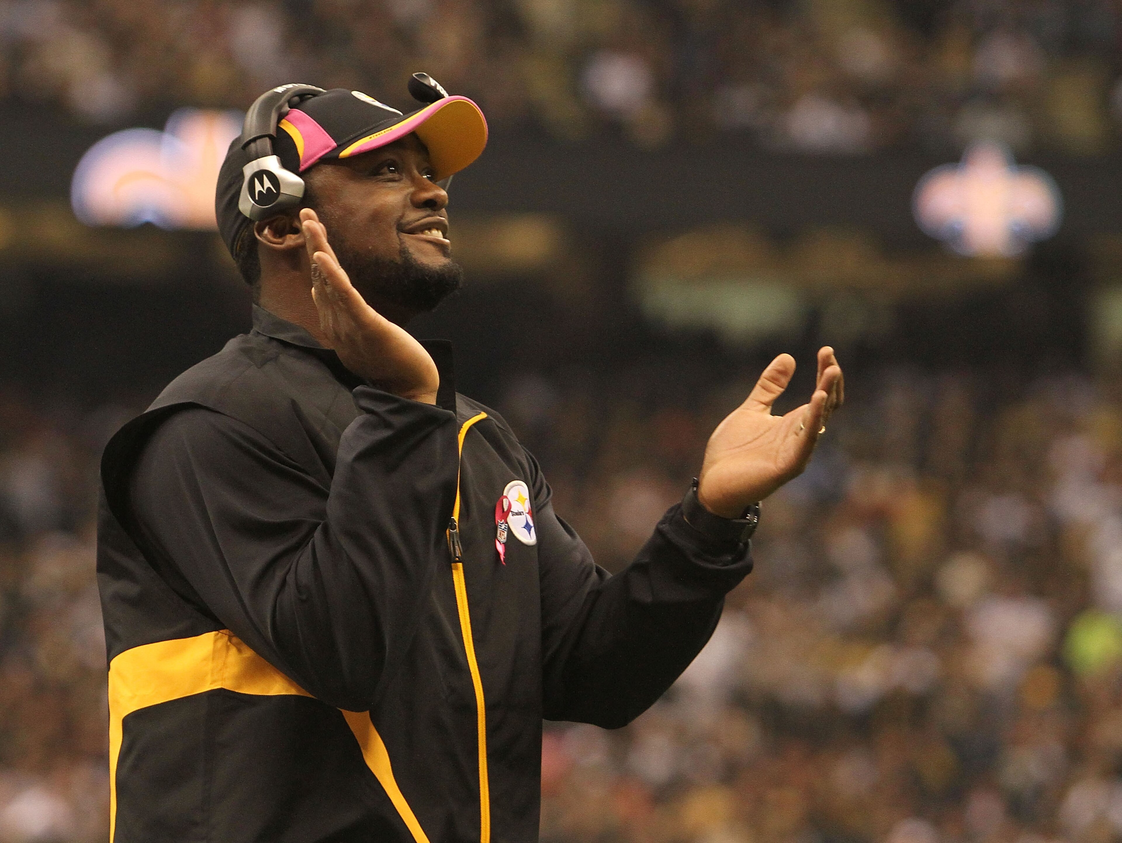 NEW ORLEANS - OCTOBER 31: Head coach Mike Tomlin of the Pittsburgh Steelers looks on during the game against the New Orleans Saints at the Louisiana Superdome on October 31, 2010 in New Orleans, Louisiana. (Photo by Matthew Sharpe/Getty Images)