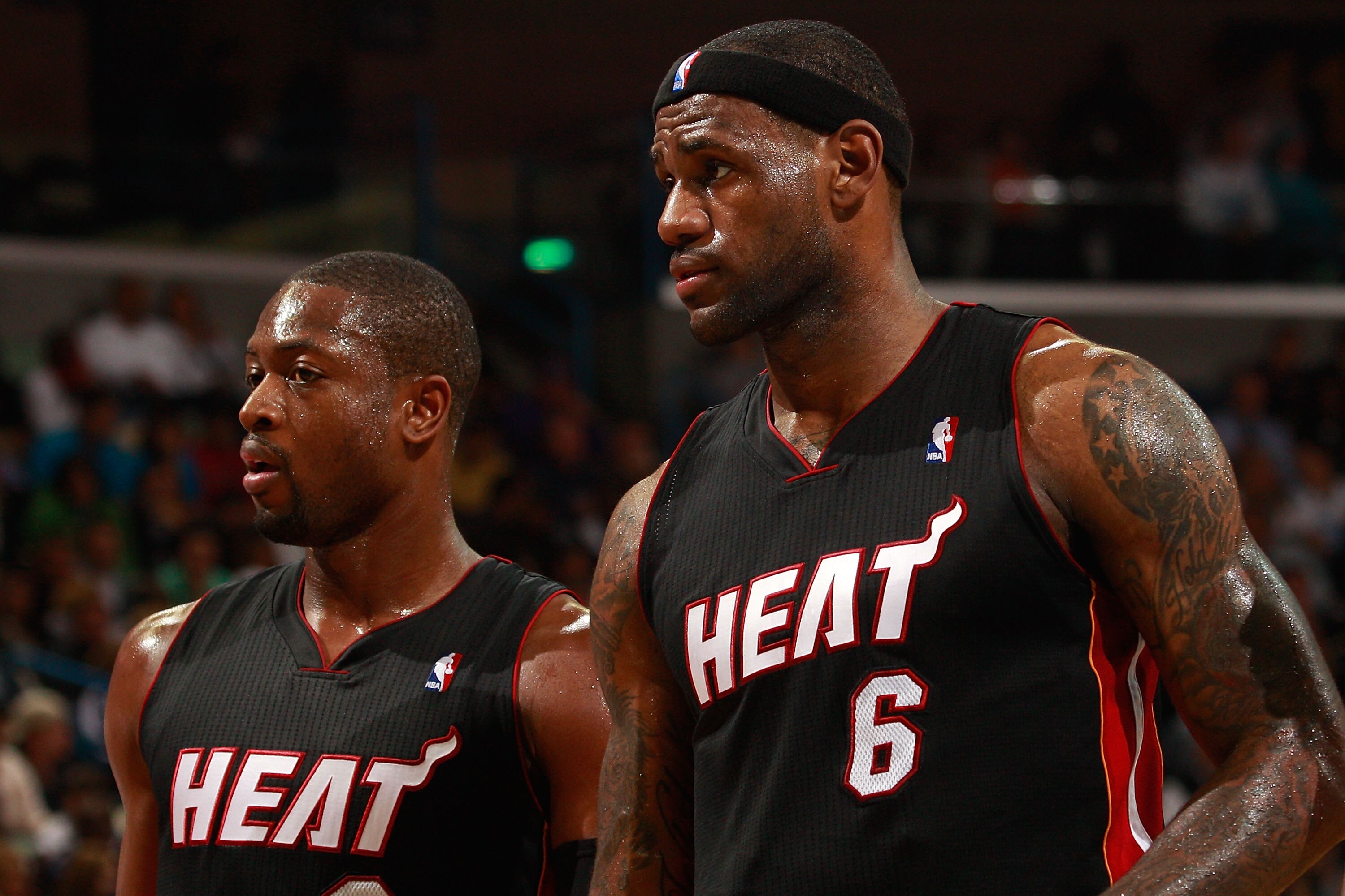NEW ORLEANS - NOVEMBER 05:  Dwyane Wade #3 and LeBron James #6  of the Miami Heat in action during the game against the New Orleans Hornets at the New Orleans Arena on November 5, 2010 in New Orleans, Louisiana.  NOTE TO USER: User expressly acknowledges