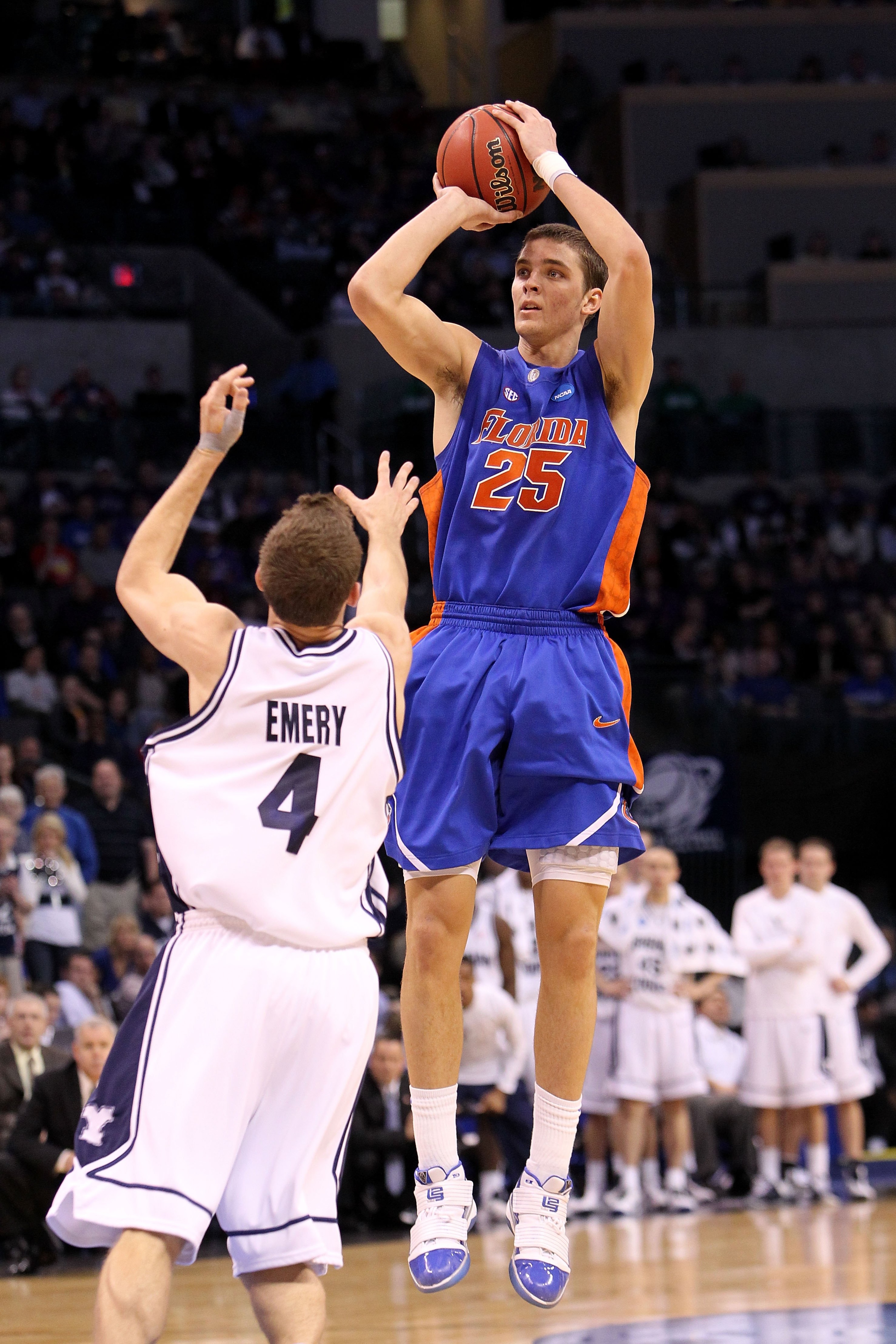 OKLAHOMA CITY - MARCH 18:  Chandler Parsons #25 of the Florida Gators attempts a shot against the BYU Cougars during the first round of the 2010 NCAA menï¿½s basketball tournament at Ford Center on March 18, 2010 in Oklahoma City, Oklahoma.  (Photo by Ronal
