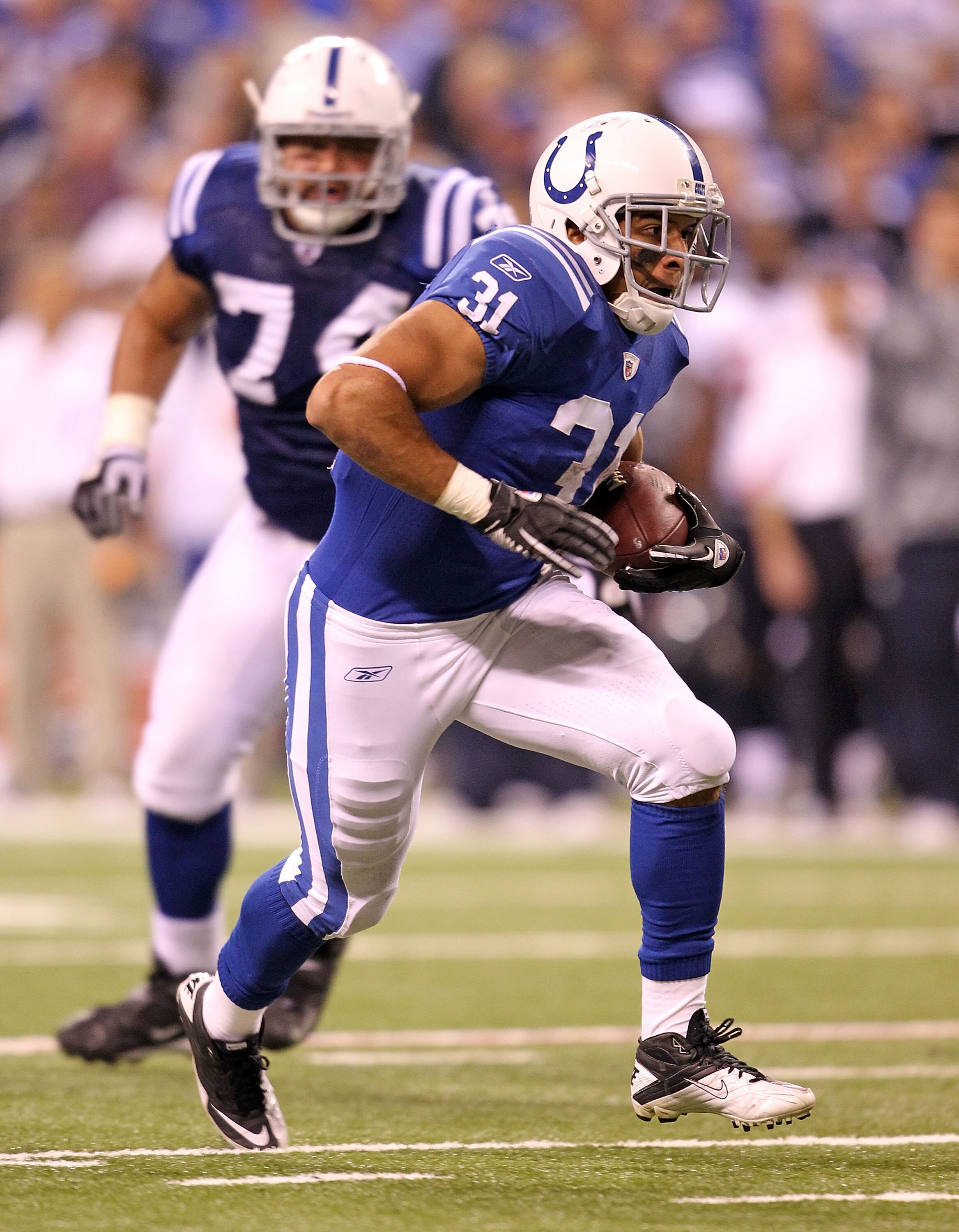 INDIANAPOLIS - NOVEMBER 01: Donald Brown #31 of Indianapolis Colts runs with the ball during  the NFL game against the Houston Texans  at Lucas Oil Stadium on November 1, 2010 in Indianapolis, Indiana.  (Photo by Andy Lyons/Getty Images)