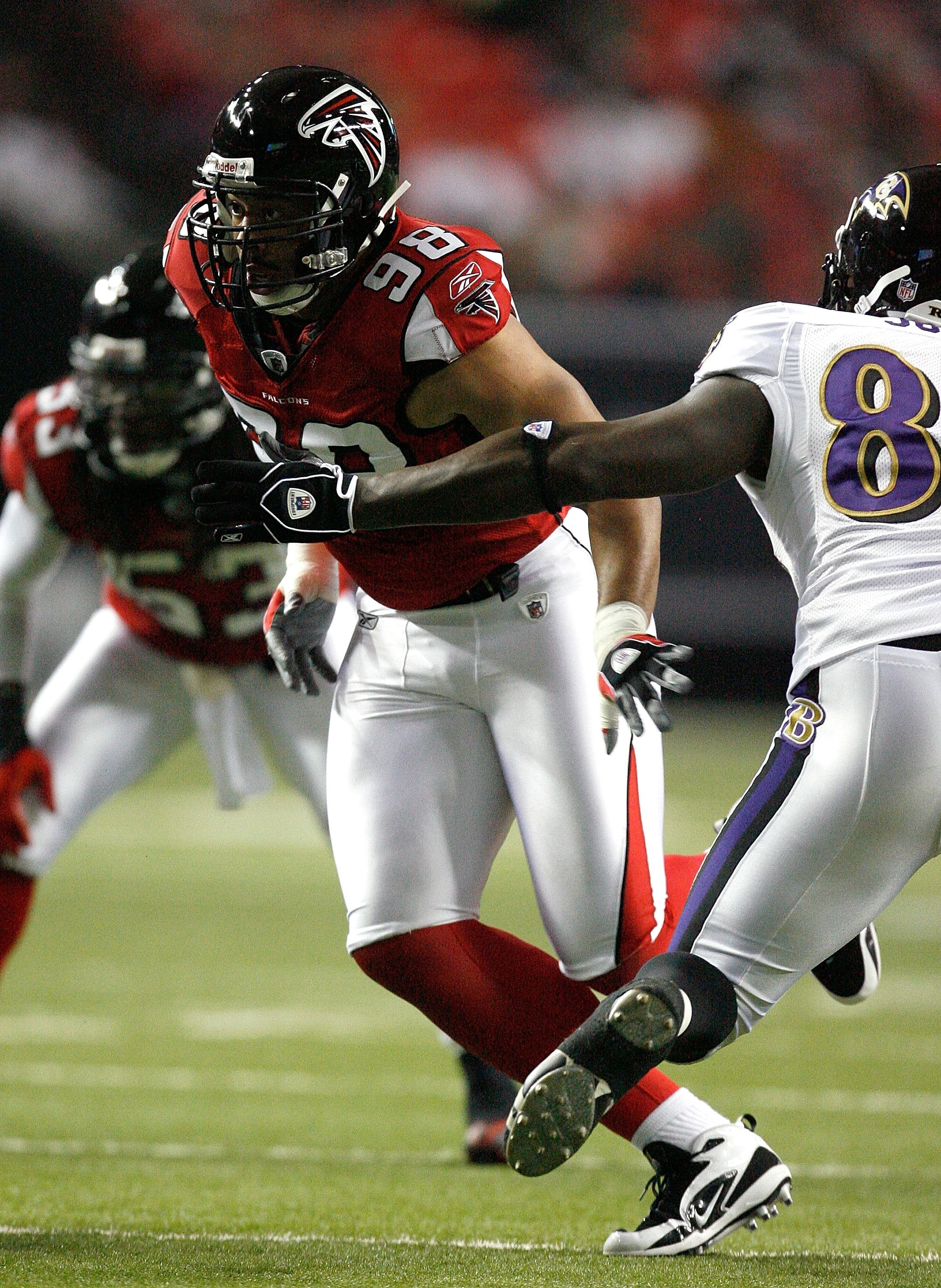 ATLANTA - SEPTEMBER 03:  Jamaal Anderson #98 of the Atlanta Falcons against the Baltimore Raves at Georgia Dome on September 3, 2009 in Atlanta, Georgia.  (Photo by Kevin C. Cox/Getty Images)