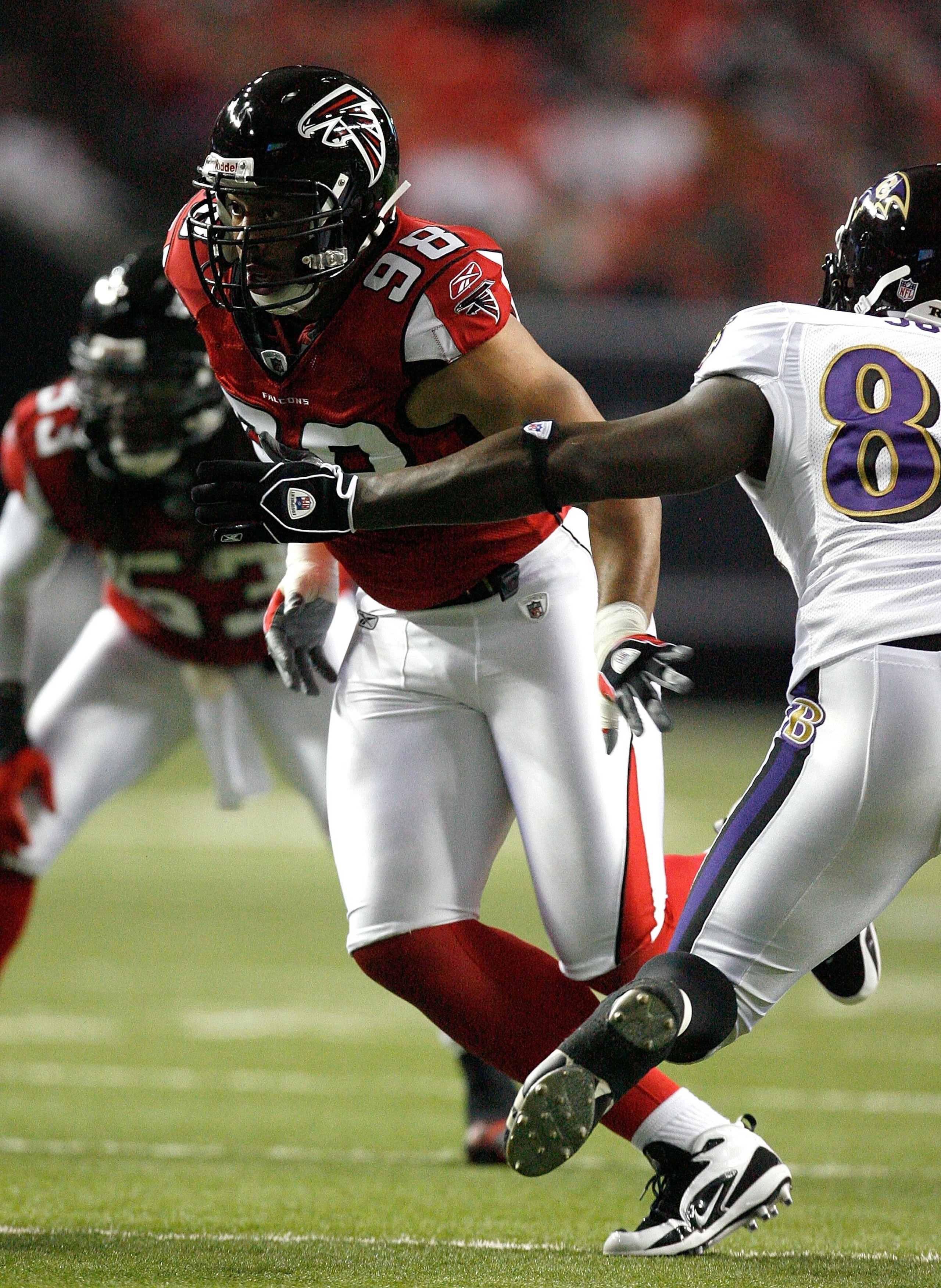 ATLANTA - SEPTEMBER 03:  Jamaal Anderson #98 of the Atlanta Falcons against the Baltimore Raves at Georgia Dome on September 3, 2009 in Atlanta, Georgia.  (Photo by Kevin C. Cox/Getty Images)