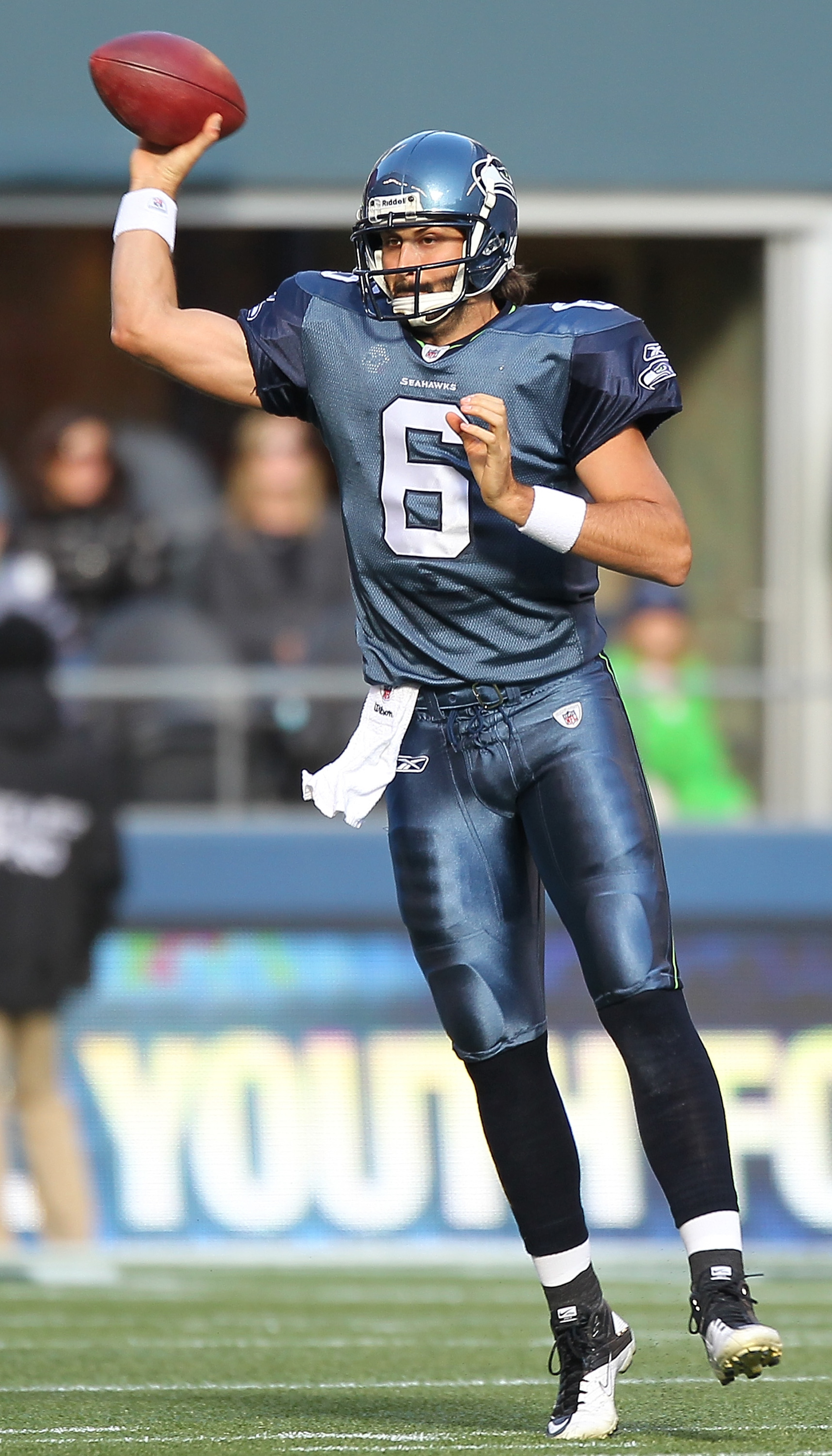 SEATTLE - NOVEMBER 07:  Quarterback Charlie Whitehurst #6 of the Seattle Seahawks passes against the New York Giants at Qwest Field on November 7, 2010 in Seattle, Washington. The Giants defeated the Seahawks 41-7. (Photo by Otto Greule Jr/Getty Images)
