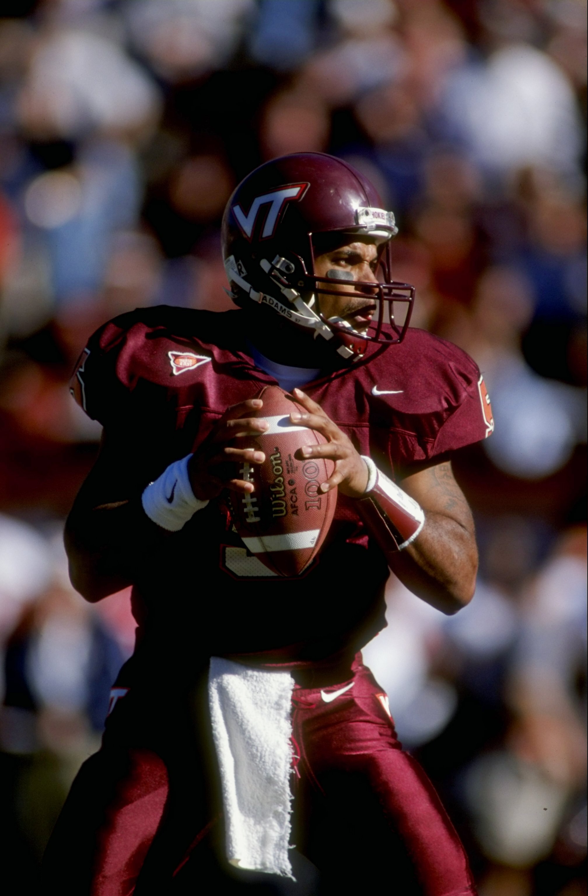 28 Nov 1998:  Quarterback Al Clark #5 of the Virginia Tech Hokies looks to throw during a game against the Virginia Cavaliers at Lane Stadium in Blackburgh, Virginia. Virginia defeated Virginia Tech 36-32. Mandatory Credit: Scott Halleran  /Allsport