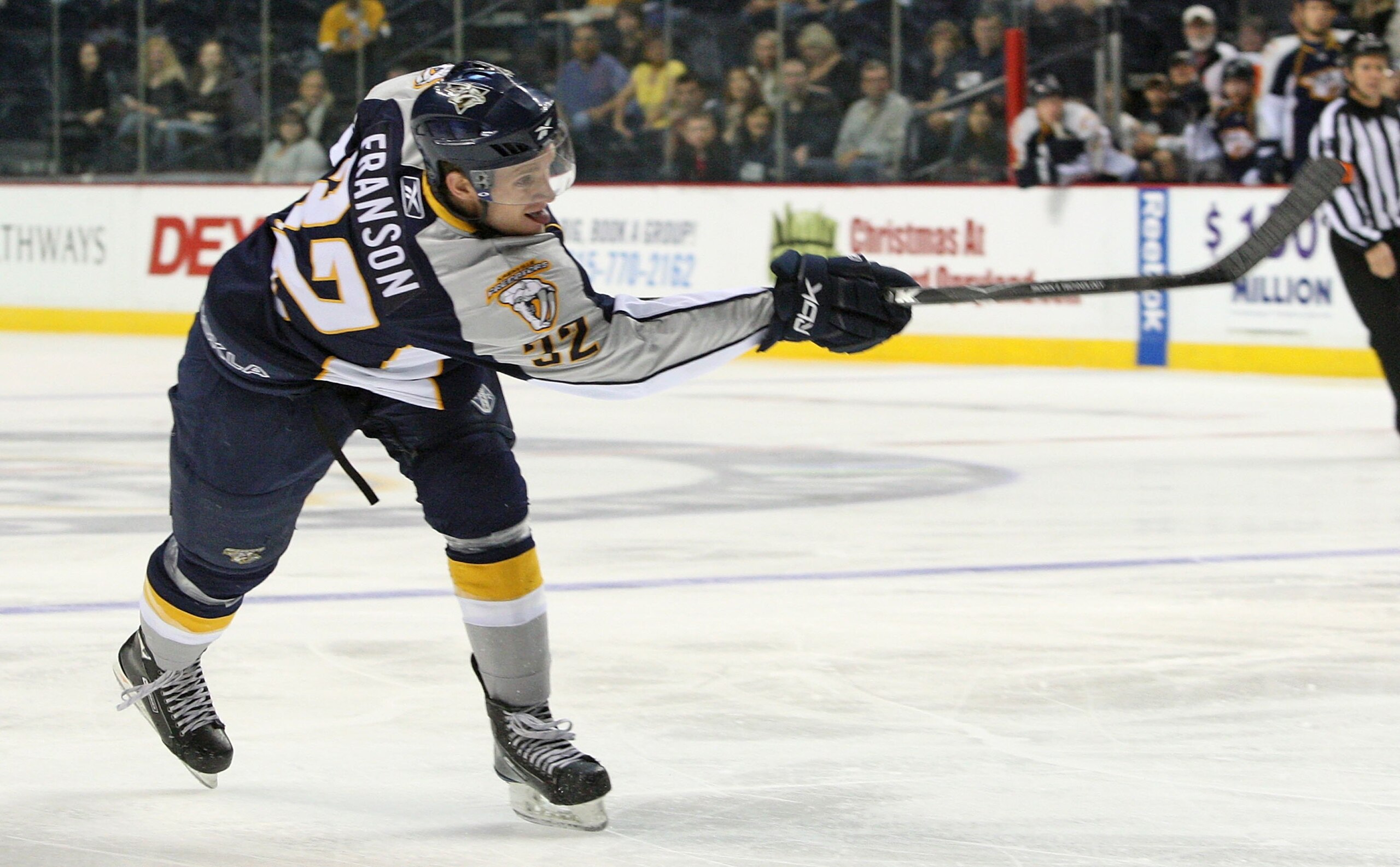 NASHVILLE, TN - SEPTEMBER 26:  Defenseman Cody Franson #32 of the Nashville Predators skates during a pre-season NHL Hockey game at the Sommet Center on September 26, 2009 in Nashville, Tennessee.  (Photo by Frederick Breedon/Getty Images)