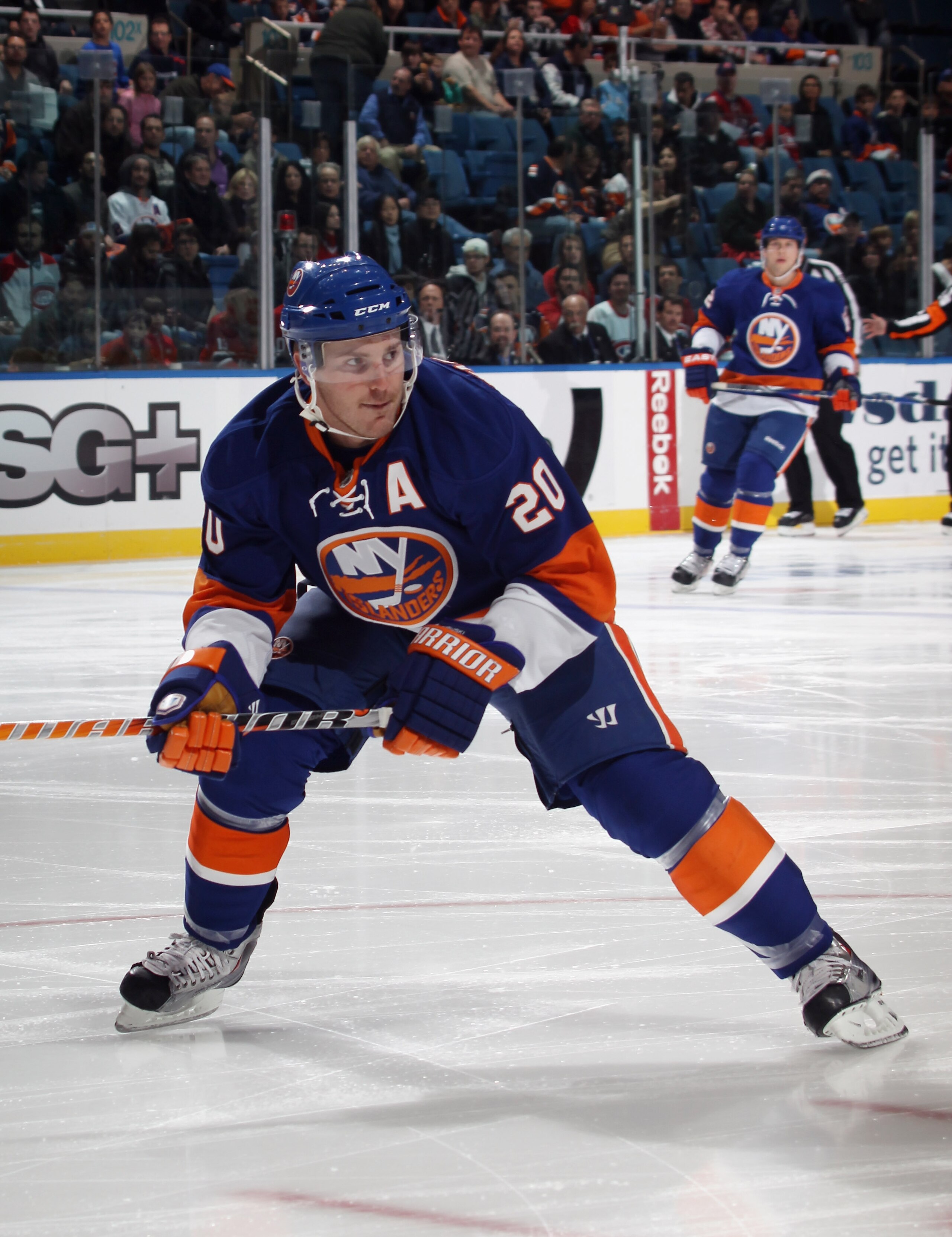 UNIONDALE, NY - OCTOBER 29: James Wisniewski #20 of the New York Islanders skates against the Montreal Canadiens at the Nassau Coliseum on October 29, 2010 in Uniondale, New York.  (Photo by Bruce Bennett/Getty Images)