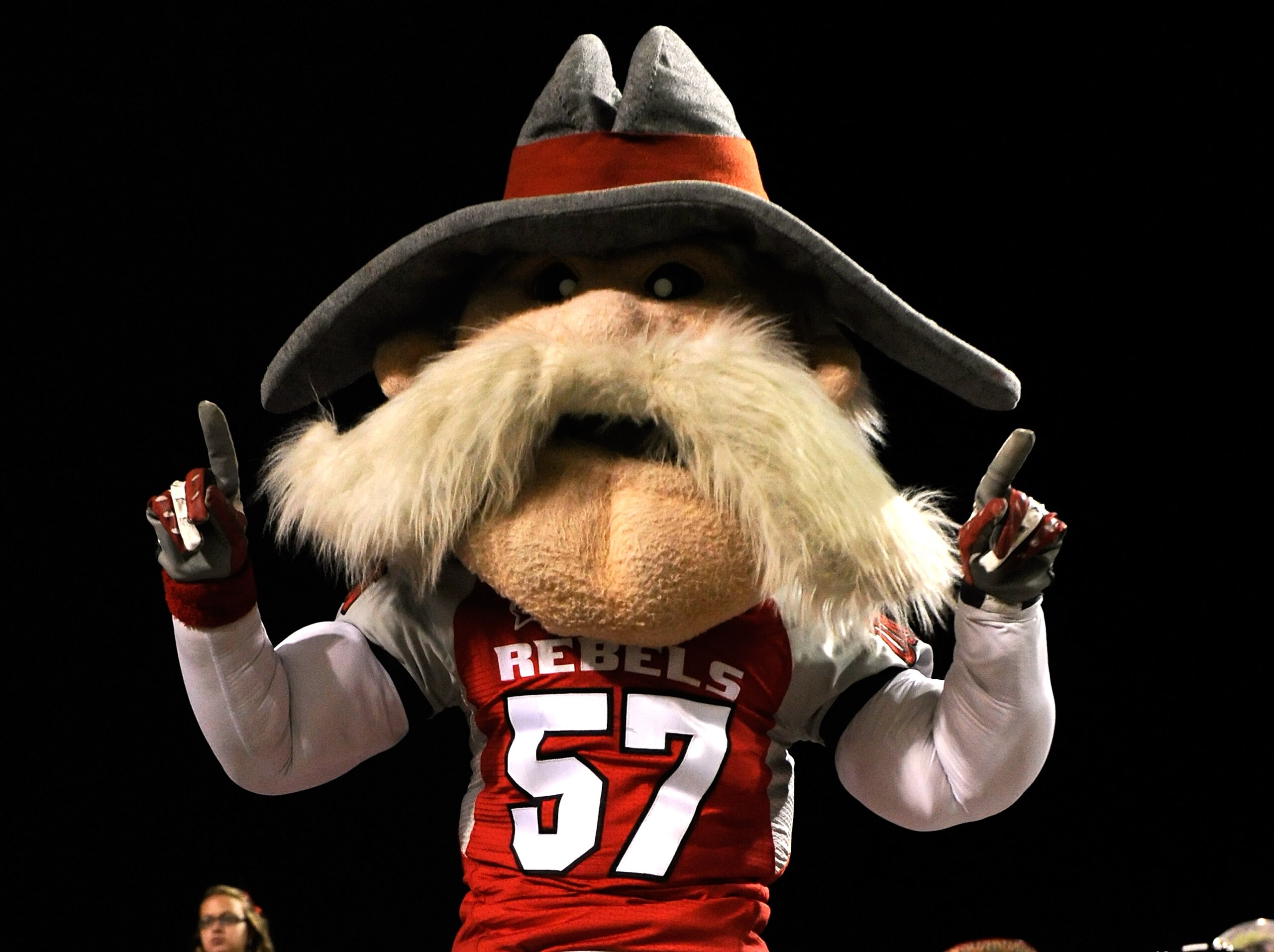 LAS VEGAS - OCTOBER 30: UNLV Rebels mascot 'Hey Reb' dances in the stands during the team's 48-6 loss to the Texas Christian University Horned Frogs at Sam Boyd Stadium October 30, 2010 in Las Vegas, Nevada. (Photo by Ethan Miller/Getty Images) LAS VEGAS - OCTOBER 30: UNLV Rebels mascot 'Hey Reb' dances in the stands during the team's 48-6 loss to the Texas Christian University Horned Frogs at Sam Boyd Stadium October 30, 2010 in Las Vegas, Nevada. (Photo by Ethan Miller/Getty Images)