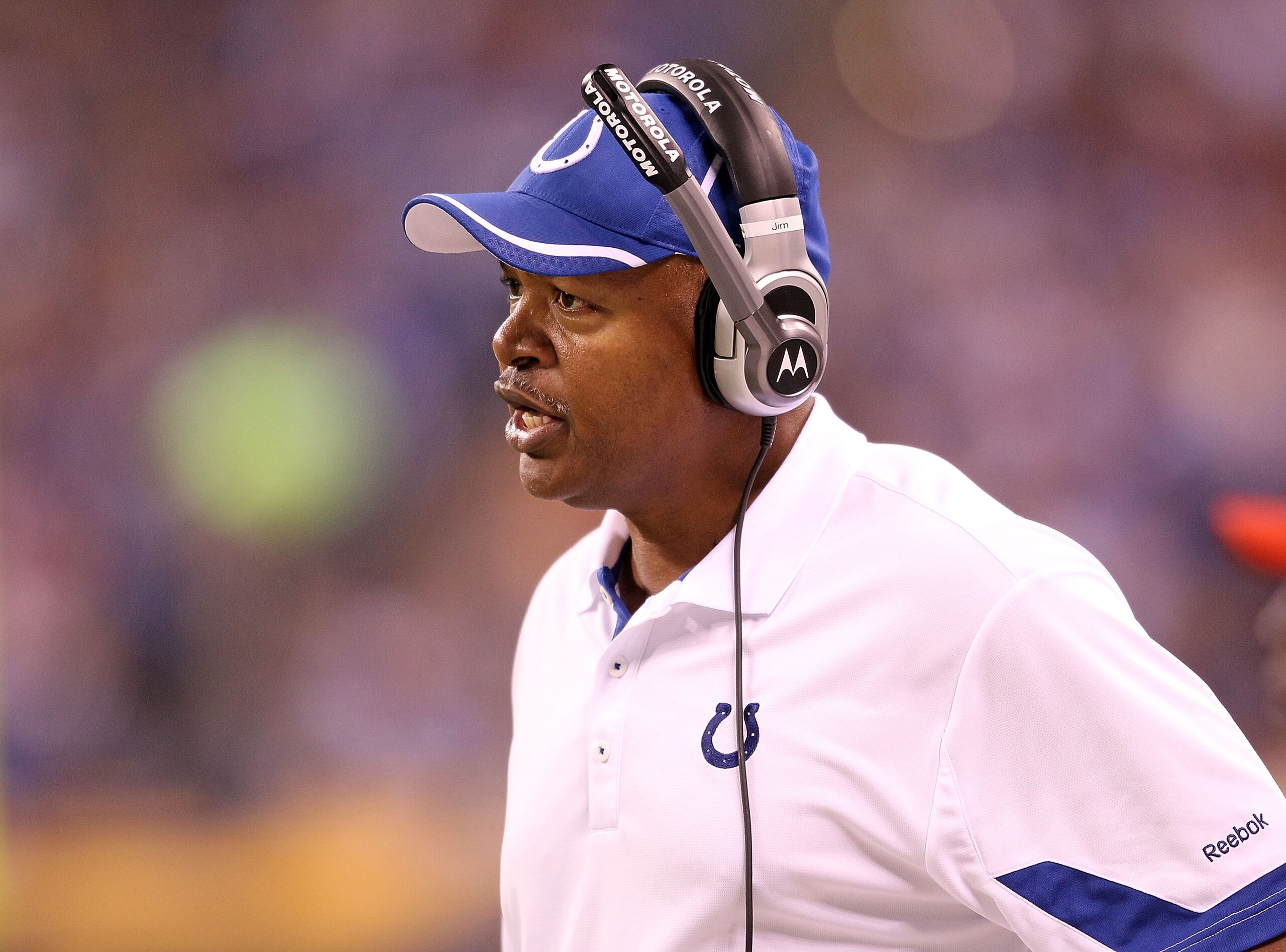 INDIANAPOLIS - NOVEMBER 01: Jim Caldwell the Head Coach of Indianapolis Colts gives instructions to his team during the NFL game against the Houston Texans at Lucas Oil Stadium on November 1, 2010 in Indianapolis, Indiana. (Photo by Andy Lyons/Getty Ima INDIANAPOLIS - NOVEMBER 01: Jim Caldwell the Head Coach of Indianapolis Colts gives instructions to his team during the NFL game against the Houston Texans at Lucas Oil Stadium on November 1, 2010 in Indianapolis, Indiana. (Photo by Andy Lyons/Getty Ima