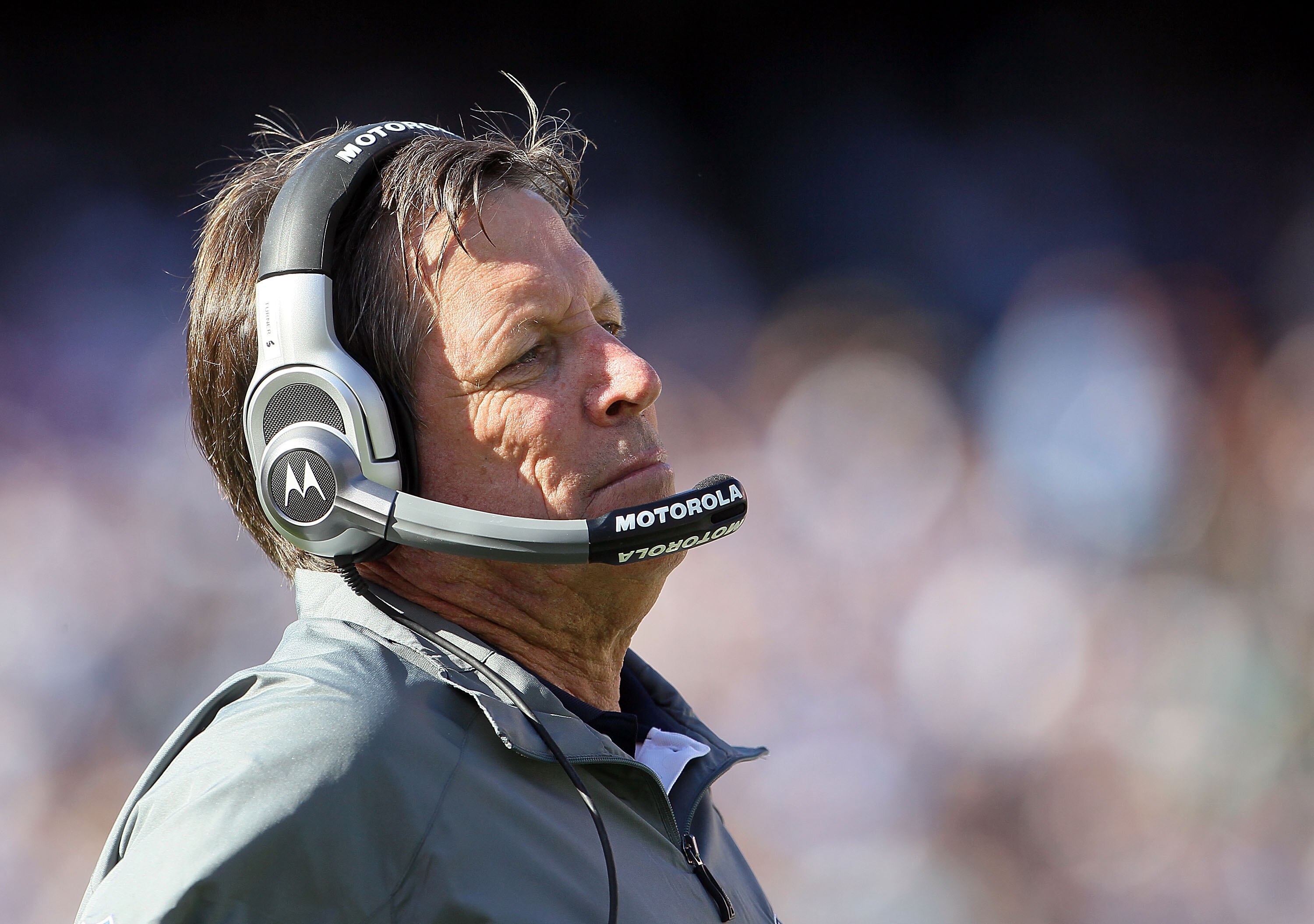 SAN DIEGO - OCTOBER 31:  San Diego Chargers head coach Norv Turner looks on from the sideline against the Tennessee Titans at Qualcomm Stadium on October 31, 2010 in San Diego, California. The Chargers defeated the Titans 33-25.  (Photo by Jeff Gross/Gett
