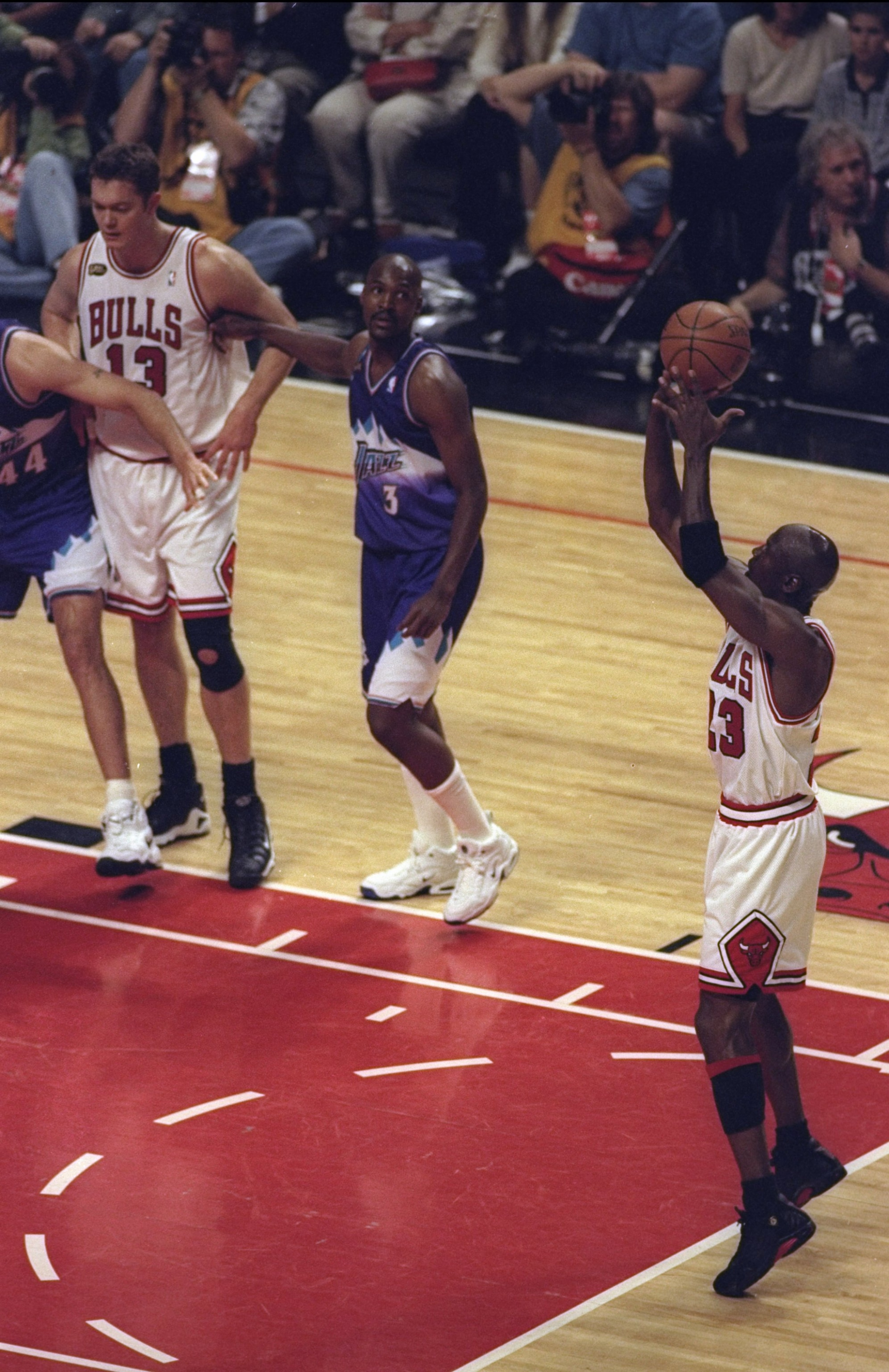 10 Jun 1998: Michael Jordan #23 of the Chicago Bulls shoots a free throw during the NBA Finals Game 4 against the Utah Jazz at the United Center in Chicago, Illinois. The Bulls defeated the Jazz 86-82. Mandatory Credit: Jonathan Daniel /Allsport 10 Jun 1998: Michael Jordan #23 of the Chicago Bulls shoots a free throw during the NBA Finals Game 4 against the Utah Jazz at the United Center in Chicago, Illinois. The Bulls defeated the Jazz 86-82. Mandatory Credit: Jonathan Daniel /Allsport