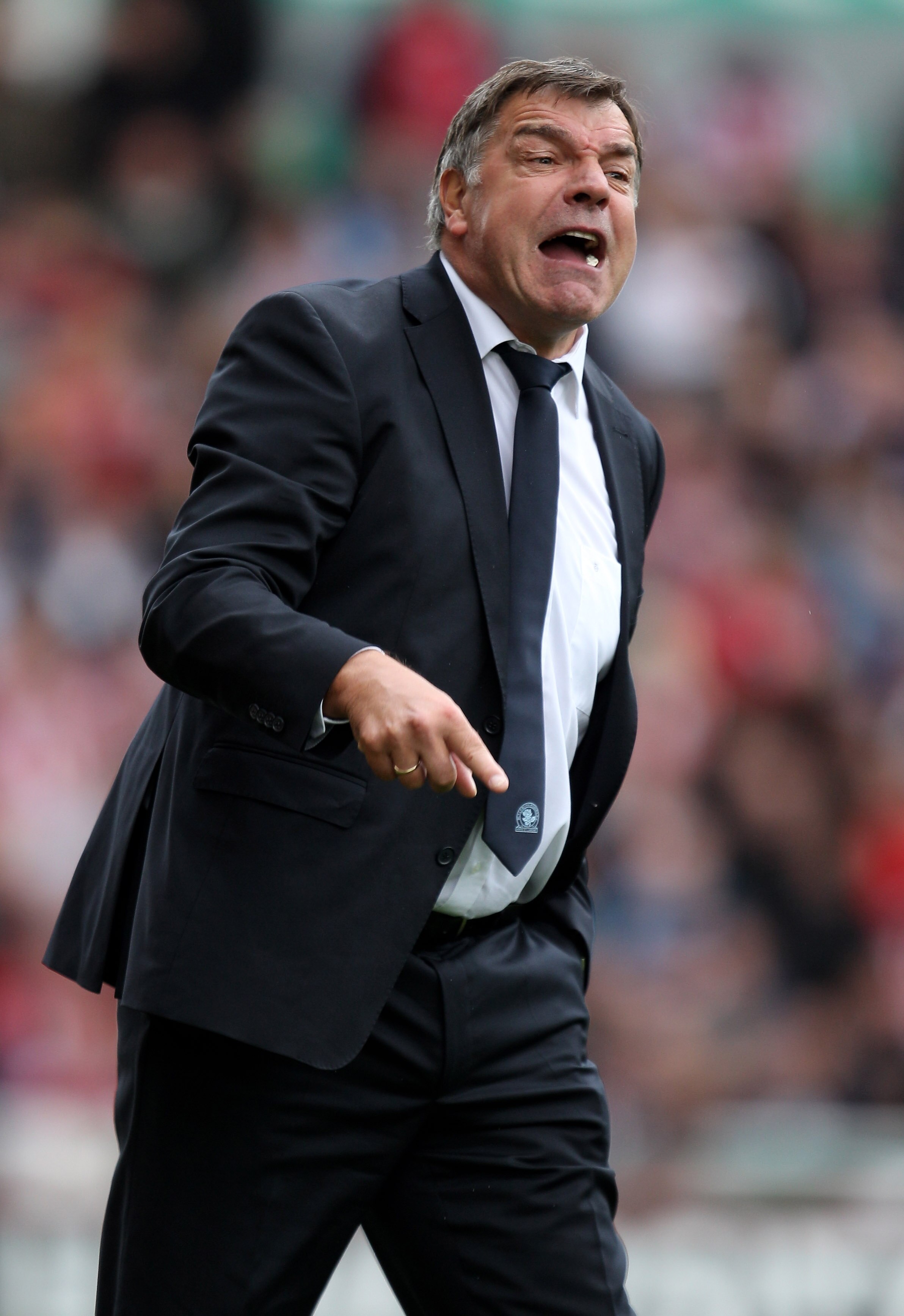 STOKE ON TRENT, ENGLAND - OCTOBER 02: Manager of Blackburn Rovers Sam Allardyce urges his players during the Barclays Premier League match between Stoke City and Blackburn Rovers at the Britannia Stadium on October 2, 2010 in Stoke on Trent, England. (P STOKE ON TRENT, ENGLAND - OCTOBER 02: Manager of Blackburn Rovers Sam Allardyce urges his players during the Barclays Premier League match between Stoke City and Blackburn Rovers at the Britannia Stadium on October 2, 2010 in Stoke on Trent, England. (P