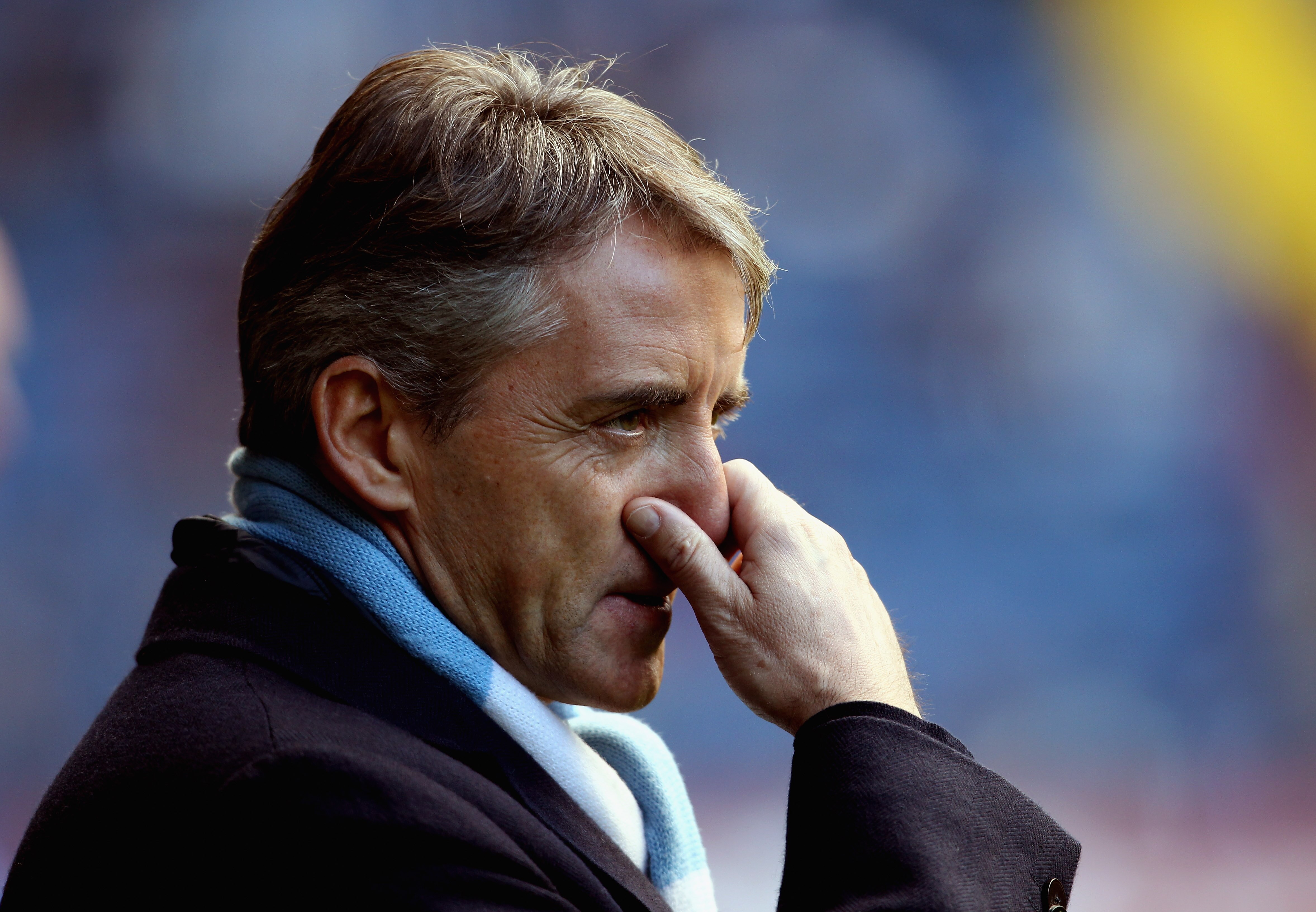 WEST BROMWICH, ENGLAND - NOVEMBER 07: Manchester manager Roberto Mancini during the Barclays Premier League match between West Bromwich Albion and Manchester City at The Hawthorns on November 7, 2010 in West Bromwich, England. (Photo by Scott Heavey/Gett WEST BROMWICH, ENGLAND - NOVEMBER 07: Manchester manager Roberto Mancini during the Barclays Premier League match between West Bromwich Albion and Manchester City at The Hawthorns on November 7, 2010 in West Bromwich, England. (Photo by Scott Heavey/Gett