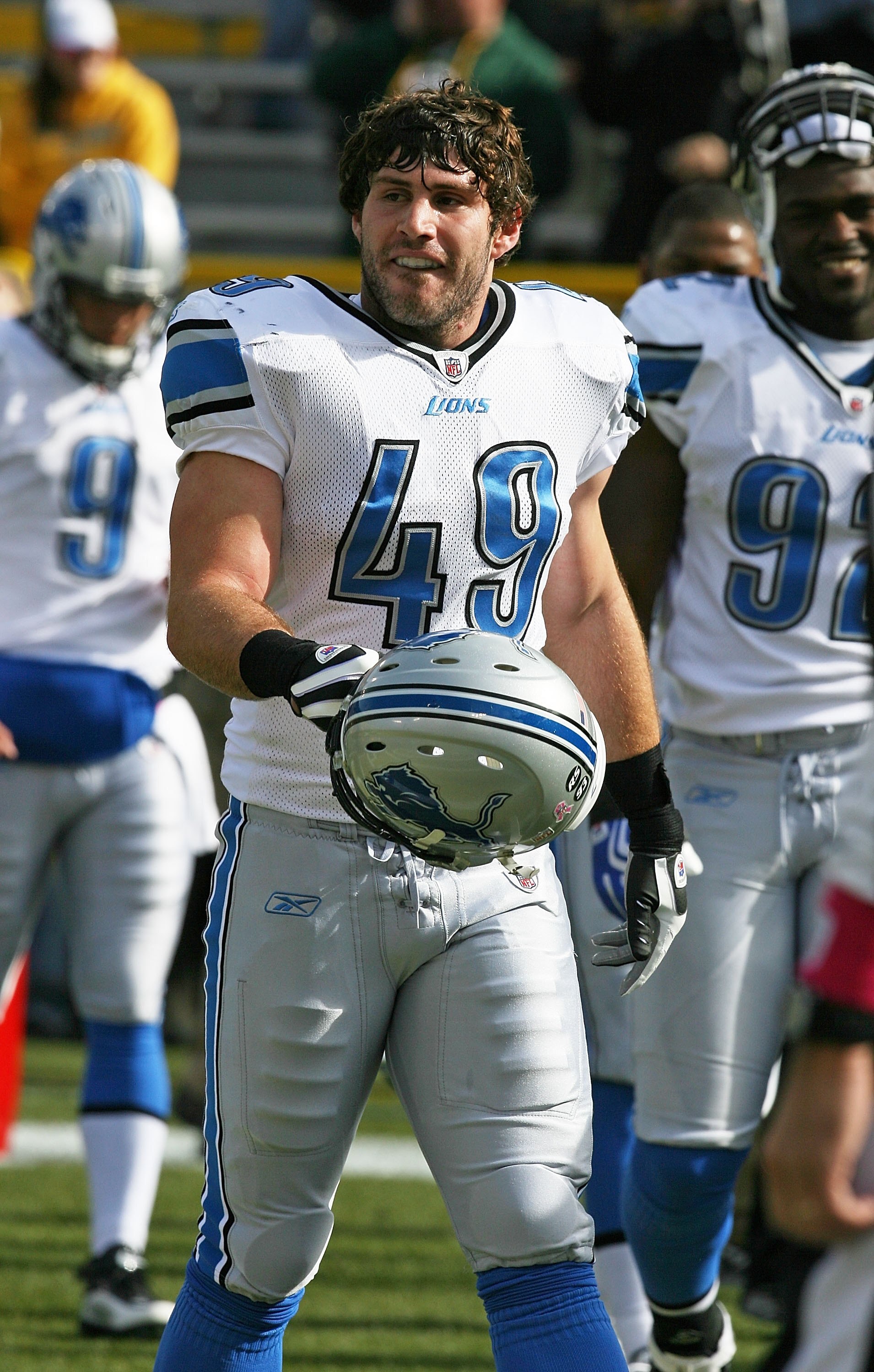 GREEN BAY, WI - OCTOBER 18: Zack Follett #49 of the Detroit Lions participates in warm-ups before a game against the Green Bay Packers at Lambeau Field on October 18, 2009 in Green Bay, Wisconsin. The Packers defeated the Lions 26-0. (Photo by Jonathan Da