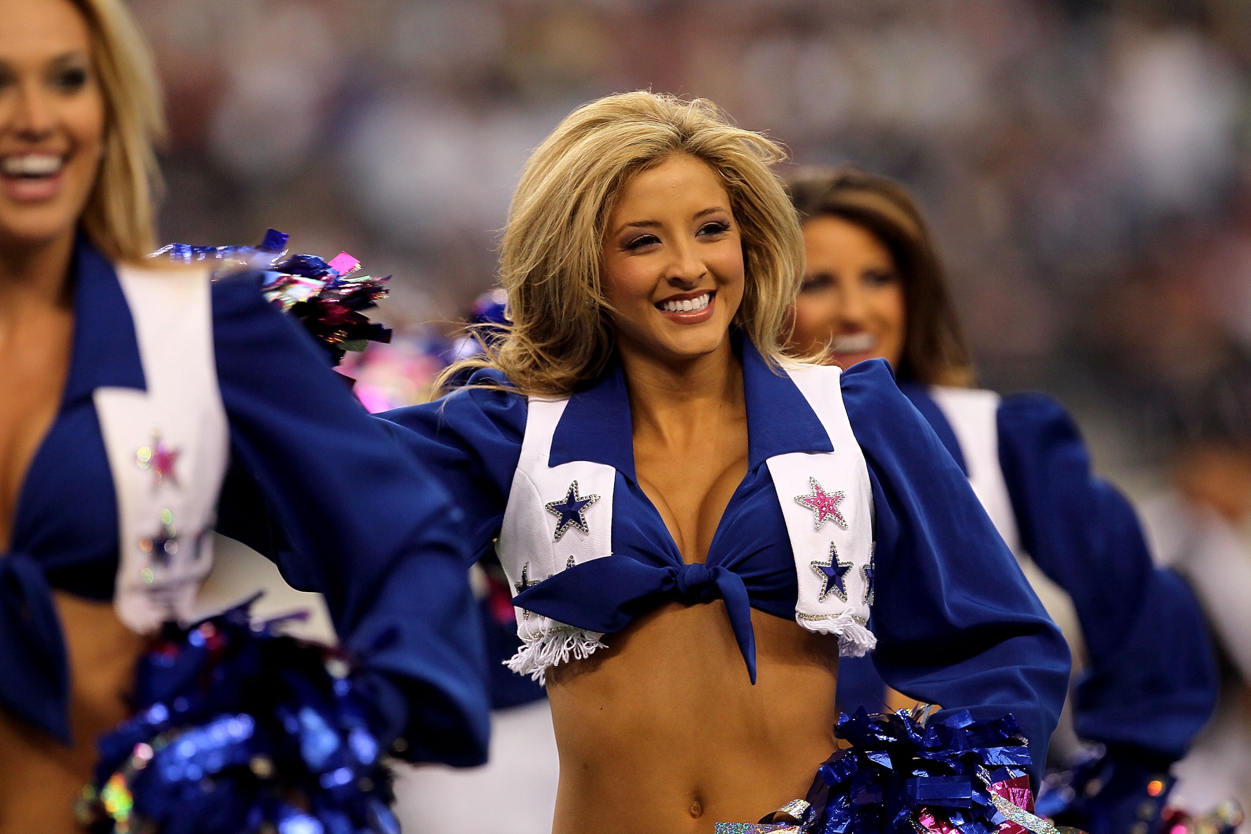 ARLINGTON, TX - OCTOBER 31: The Dallas Cowboys cheerleaders perform against the Jacksonville Jaguars at Cowboys Stadium on October 31, 2010 in Arlington, Texas. (Photo by Stephen Dunn/Getty Images) ARLINGTON, TX - OCTOBER 31: The Dallas Cowboys cheerleaders perform against the Jacksonville Jaguars at Cowboys Stadium on October 31, 2010 in Arlington, Texas. (Photo by Stephen Dunn/Getty Images)