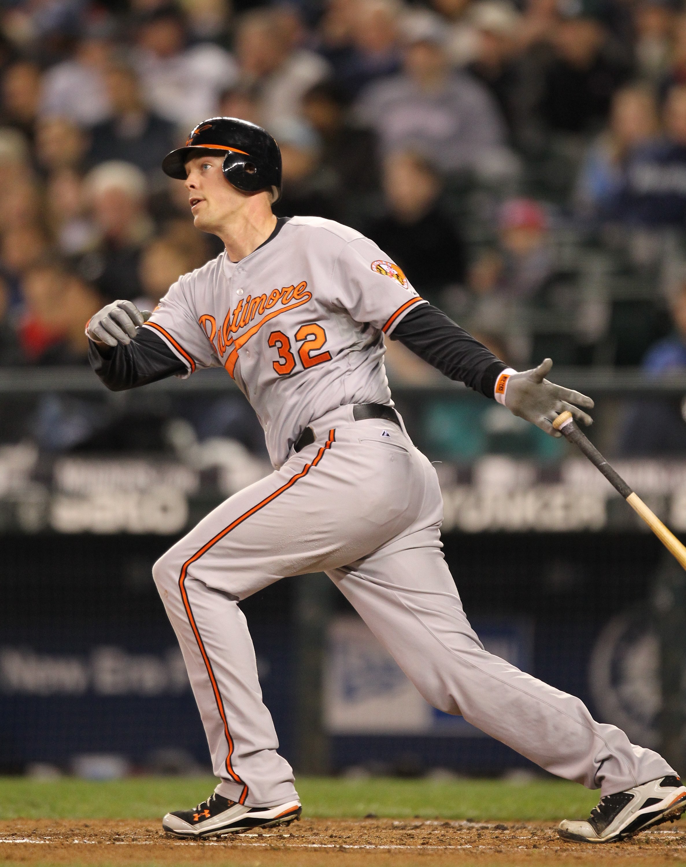 SEATTLE - APRIL 20:  Matt Wieters #32 of the Baltimore Orioles bats against the Seattle Mariners at Safeco Field on April 20, 2010 in Seattle, Washington. (Photo by Otto Greule Jr/Getty Images)