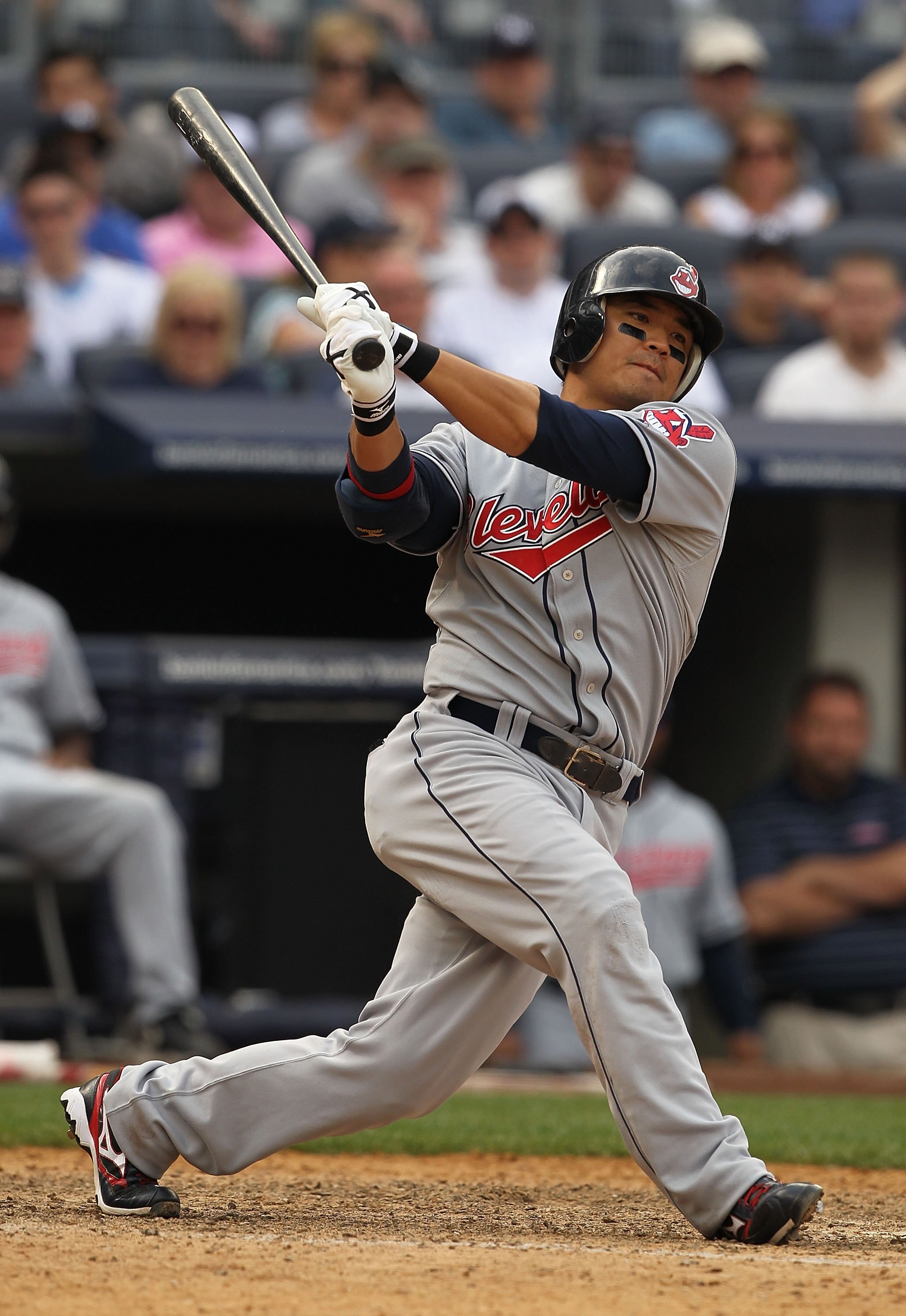 NEW YORK - MAY 29:  Shin Soo Choo #17 of the Cleveland Indians in action against The New York Yankees during their game on May 29, 2010 at Yankee Stadium in the Bronx Borough of New York City.  (Photo by Al Bello/Getty Images)