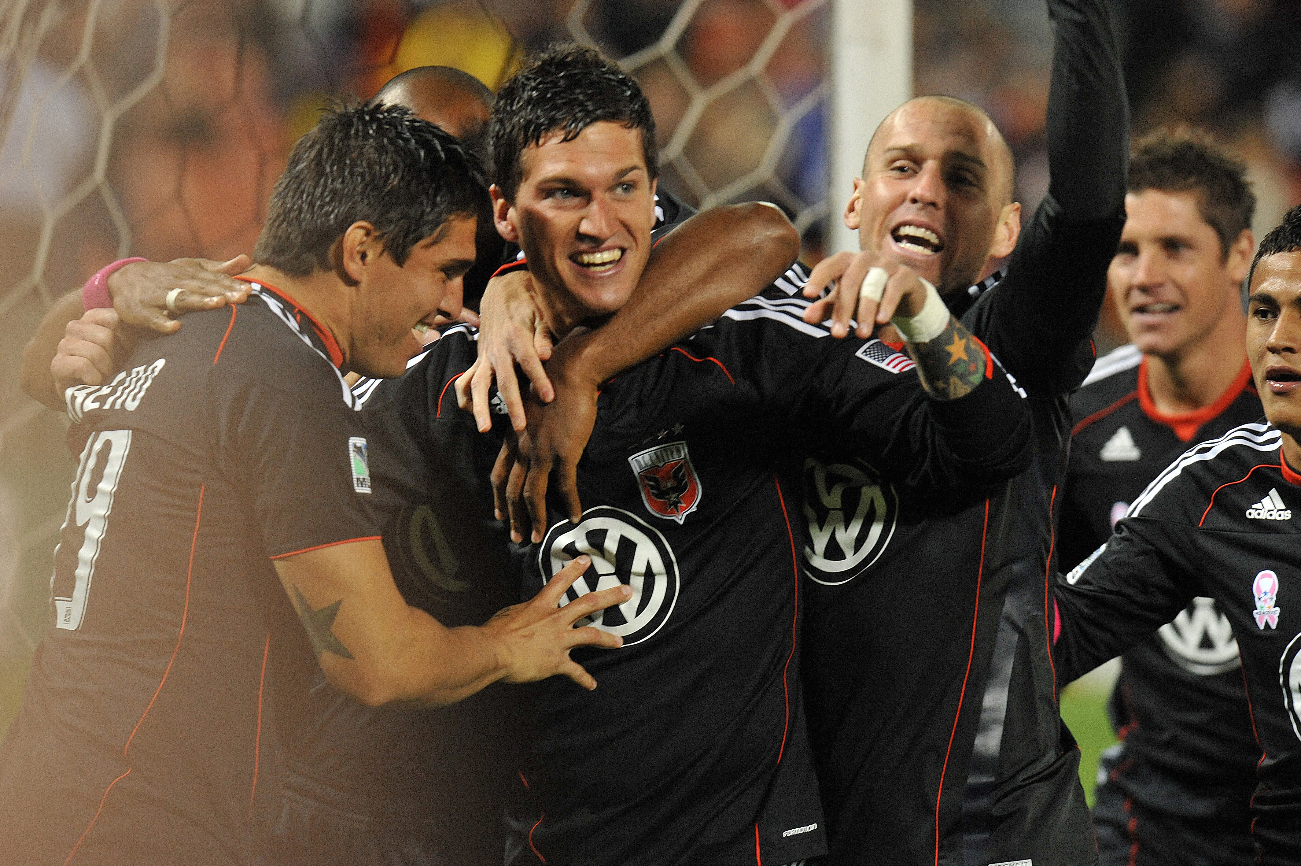 WASHINGTON, DC - OCTOBER 23:  Santino Quaranta #25 of D.C. United celebrates his goal against Toronto FC at RFK Stadium on October 23, 2010 in Washington, DC. (Photo by Larry French/Getty Images)
