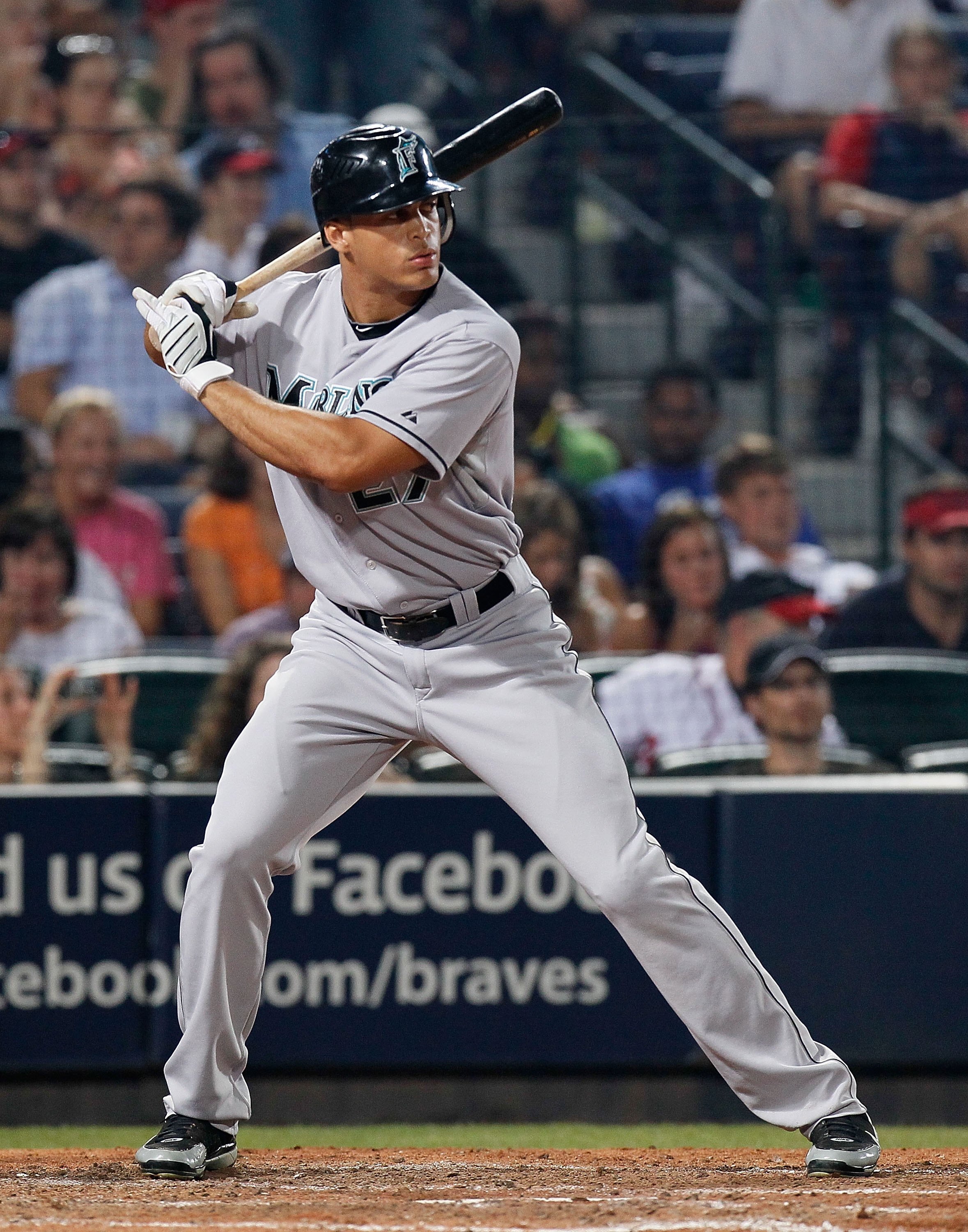 ATLANTA - JULY 02:  Mike Stanton #27 of the Florida Marlins against the Atlanta Braves at Turner Field on July 2, 2010 in Atlanta, Georgia.  (Photo by Kevin C. Cox/Getty Images)