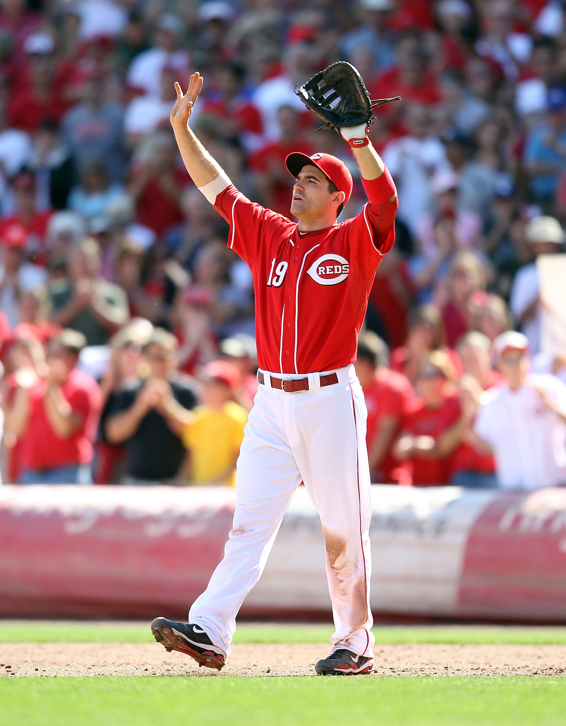 CINCINNATI - SEPTEMBER 12:  Joey Votto #19 of  the Cincinnati Reds plays first base during the game against the Pittsburgh Pirates at Great American Ballpark on September 12, 2010 in Cincinnati, Ohio.  (Photo by Andy Lyons/Getty Images)