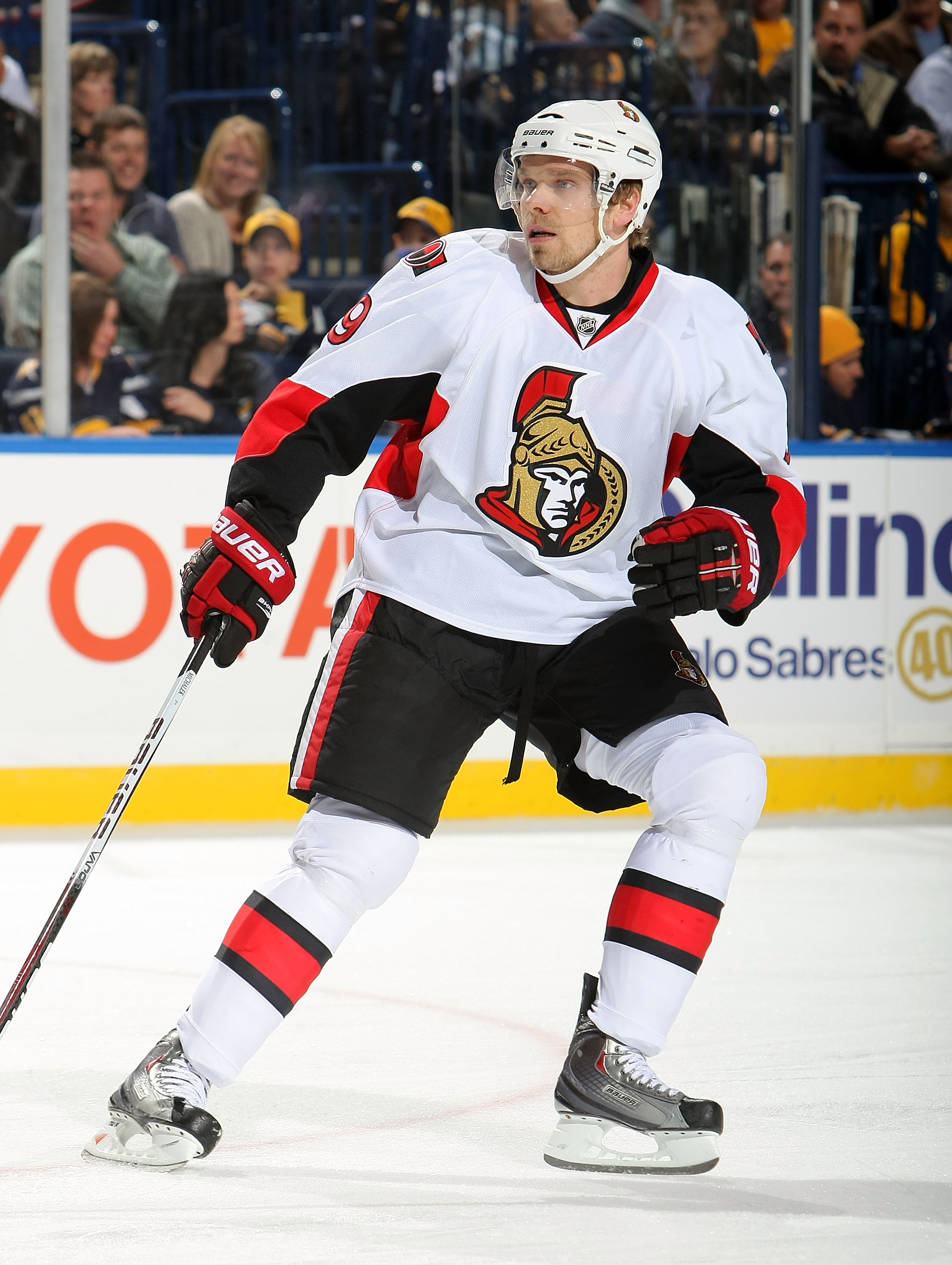 BUFFALO - OCTOBER 22:  Milan Michalek #9 of the Ottawa Senators skates against the Buffalo Sabres during their NHL game at HSBC Arena October 22, 2010 in Buffalo, New York.(Photo By Dave Sandford/Getty Images)