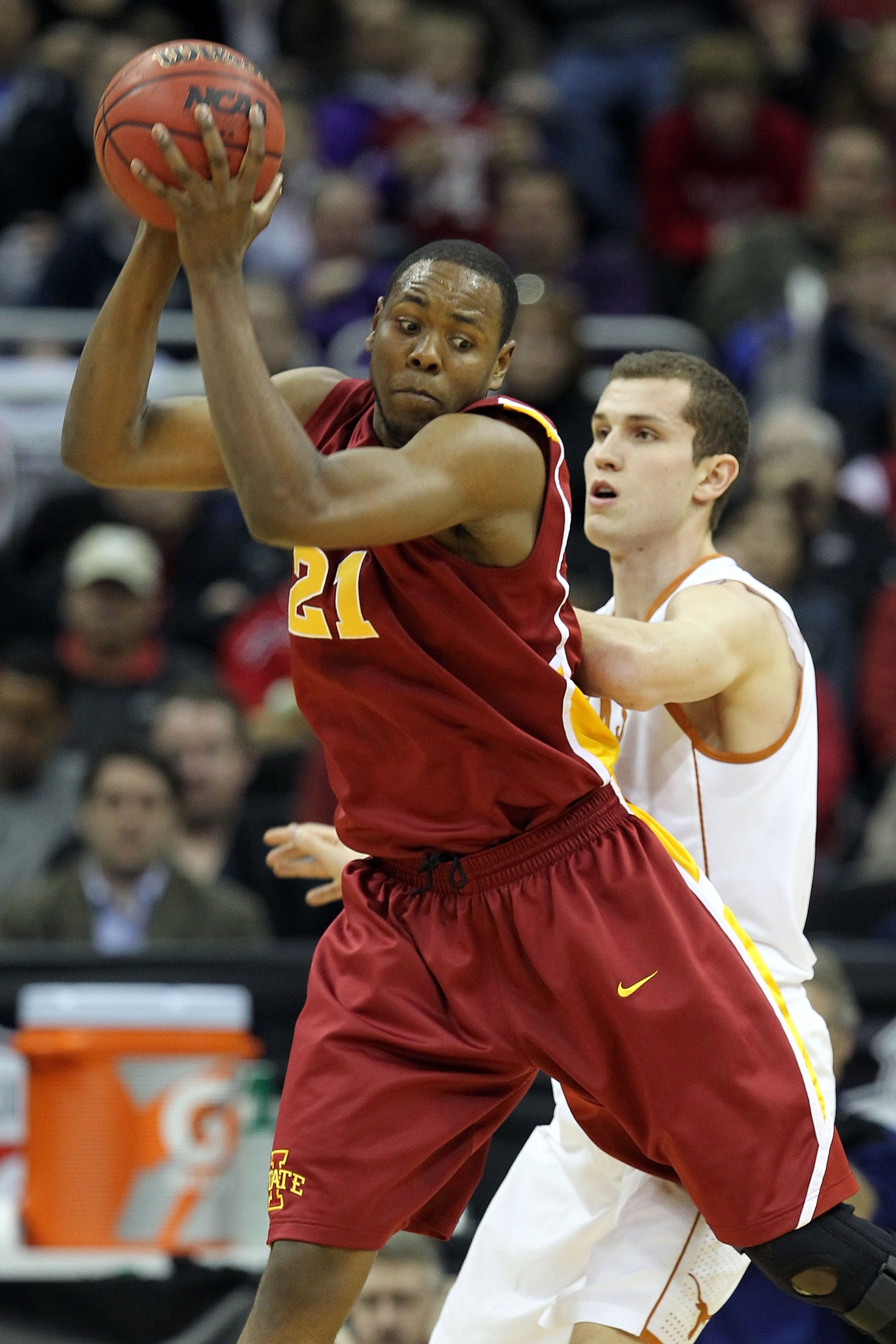 KANSAS CITY, MO - MARCH 10:  Craig Brackins #21 of the Iowa State Cyclones makes a move in the post in the second half against the Texas Longhorns during the first round game of the 2010 Phillips 66 Big 12 Men's Basketball Tournament at the Sprint Center 